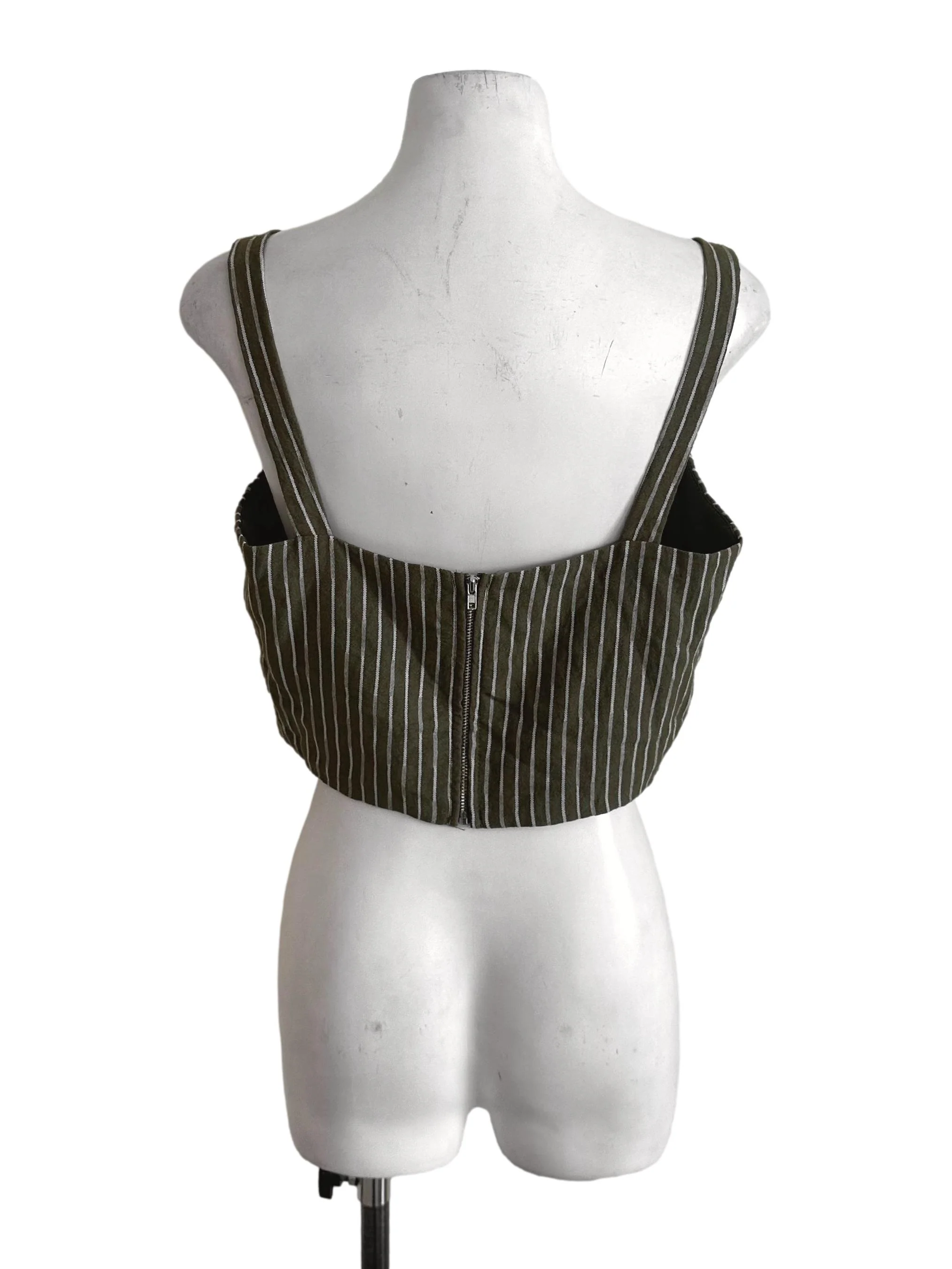 Moss Green Stripe Pattern Square Neck Top TTR - Image 2