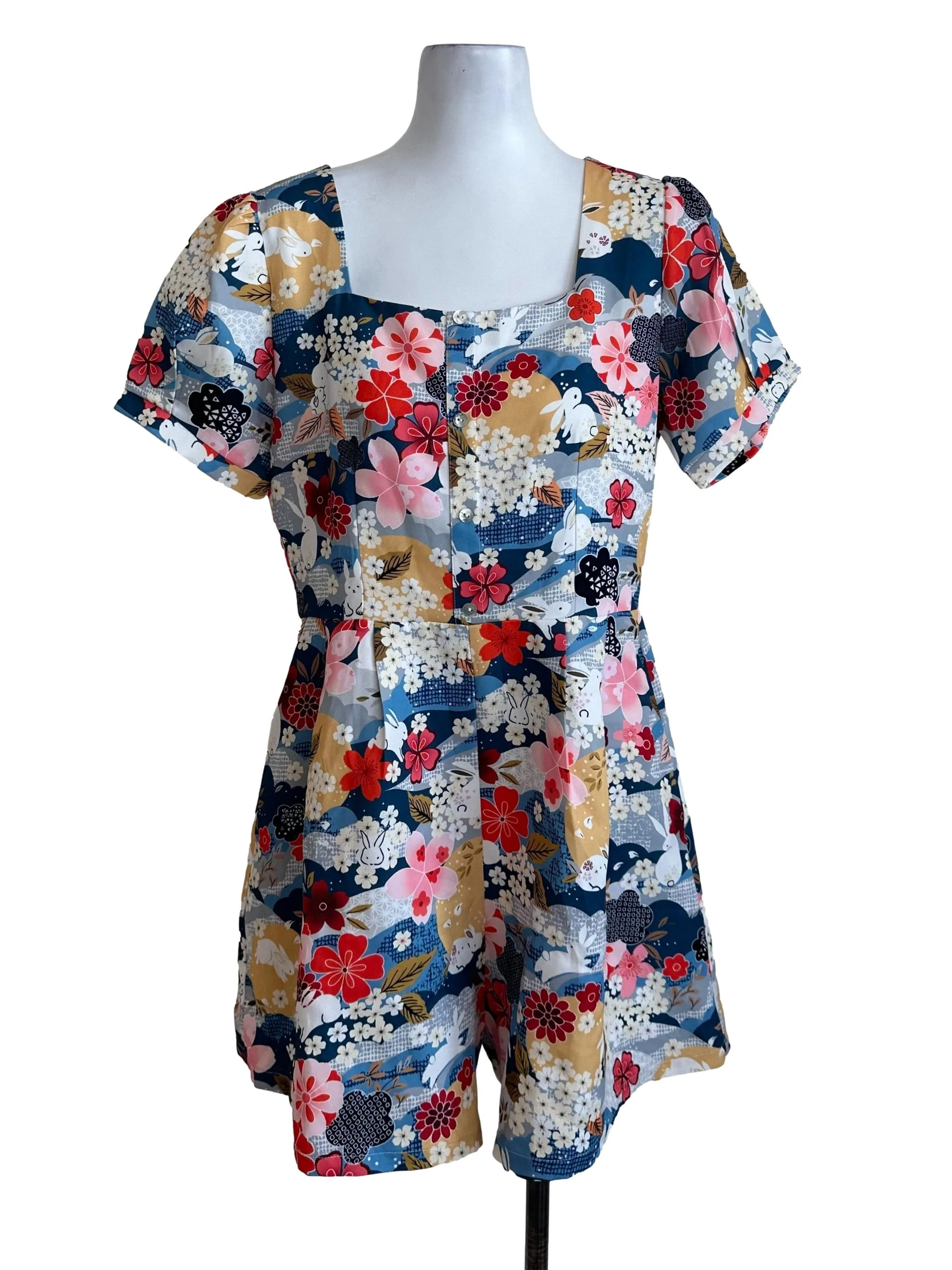 Mulitcolour Pattern Square Neck Rompers