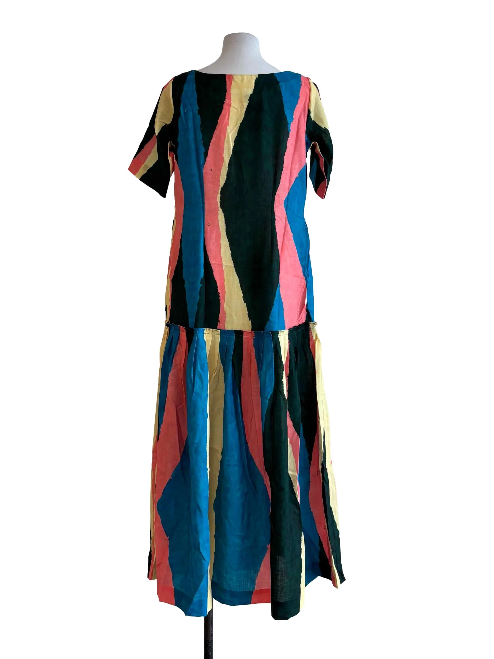 Multicolor Short Sleeve Cotton Drop Waist Dress - Image 2
