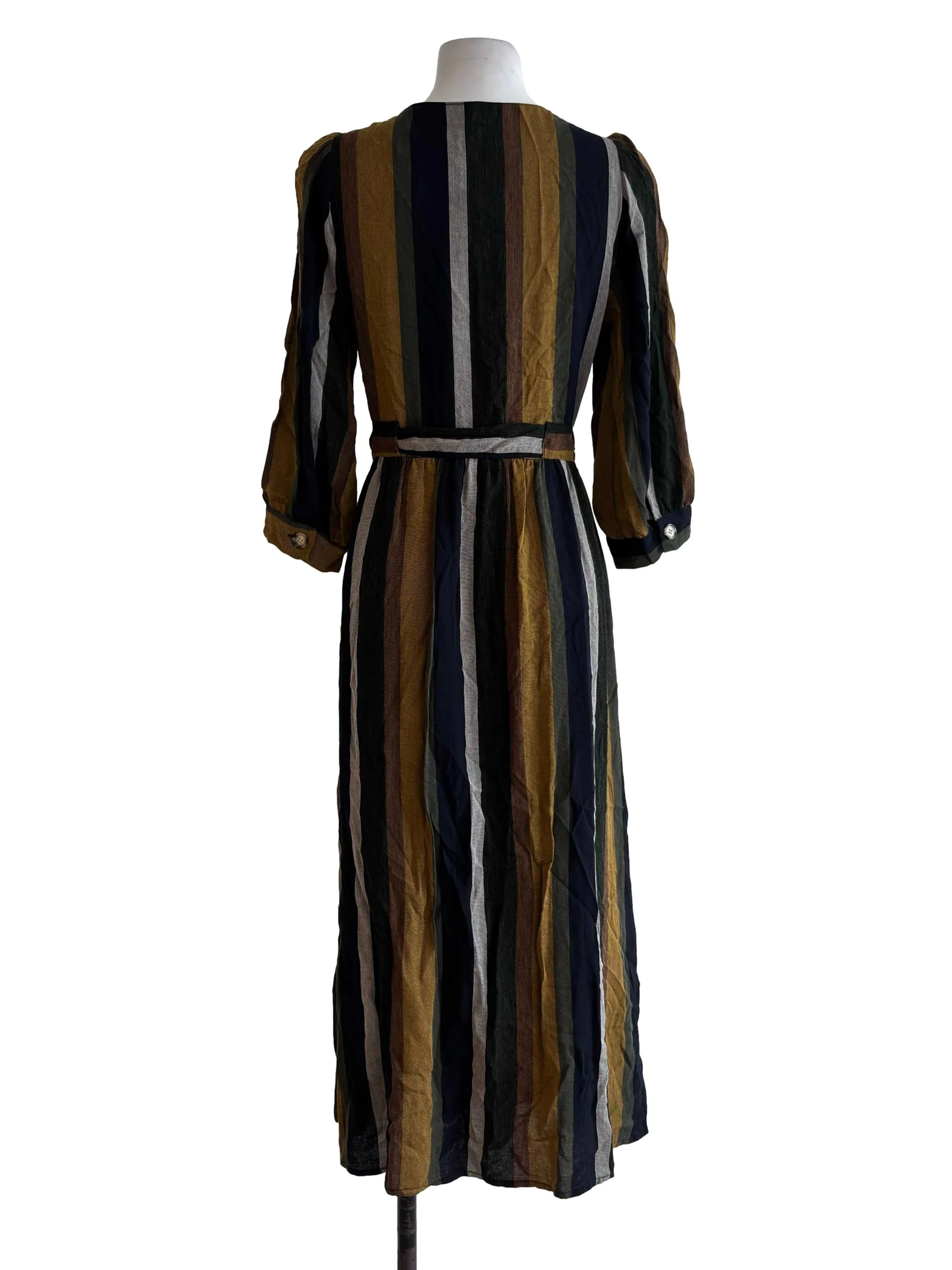 Multicolor Stripes Belted Button Front Dress - Image 2