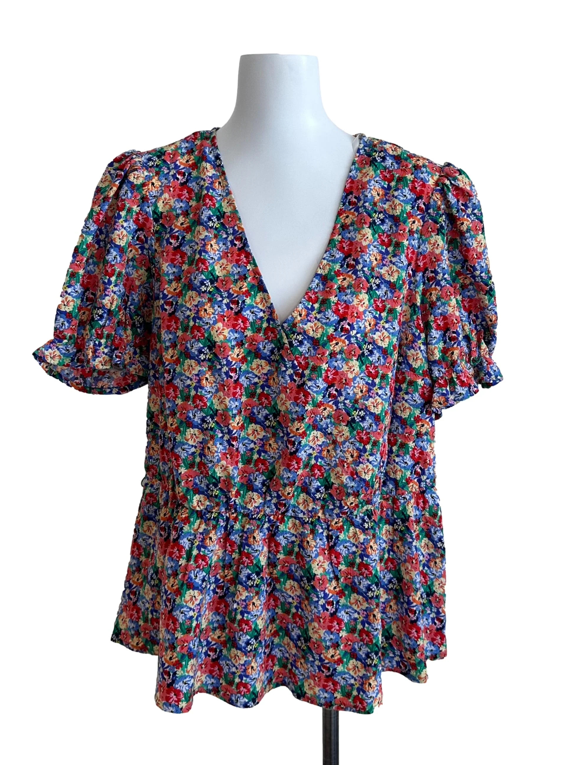Multicolour Floral Pattern V Neck Top