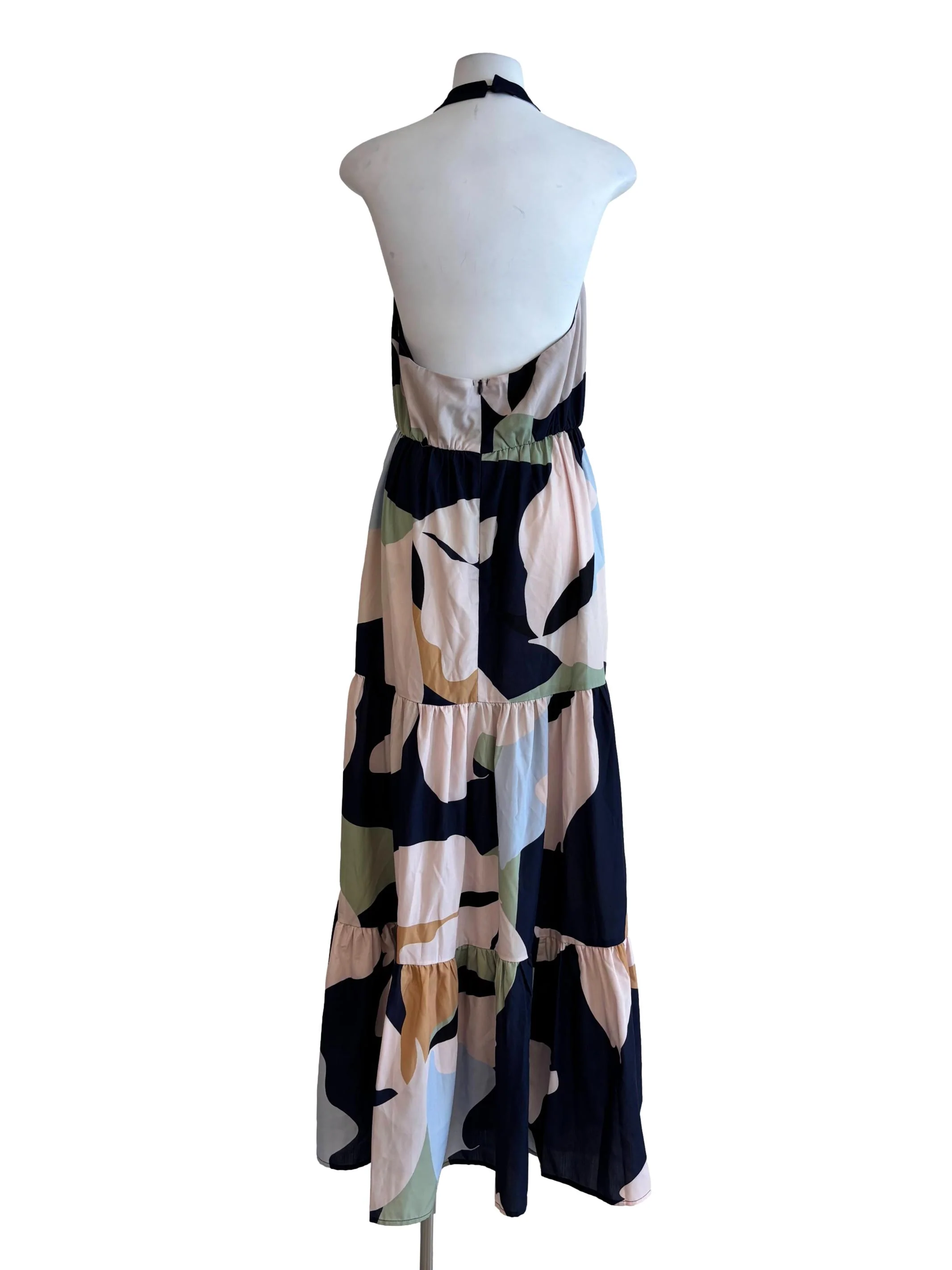 Multicolour Backless Tiered Halter Dress - Image 2