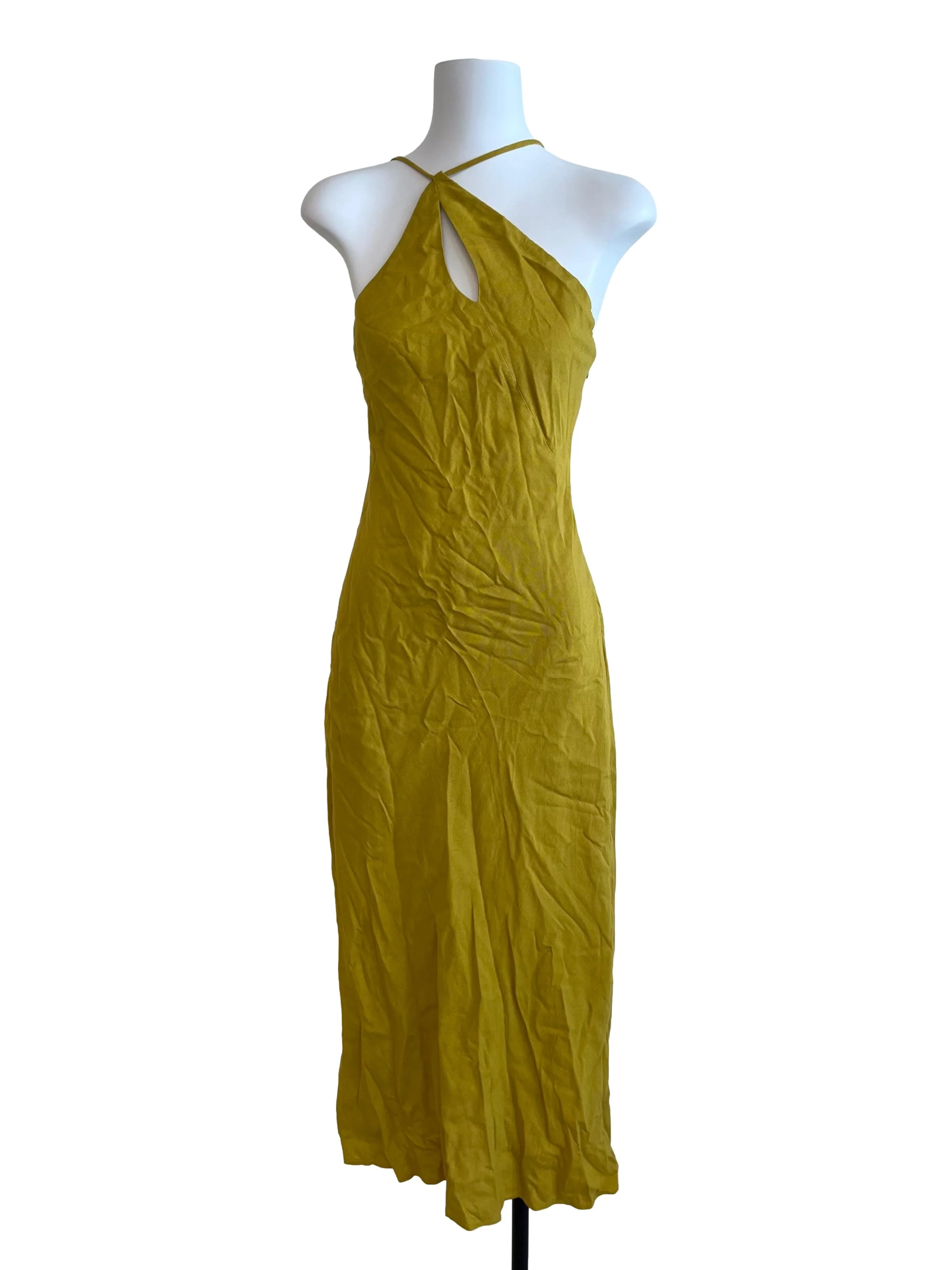 Mustard Yellow Asymmetrical Neckline Dress
