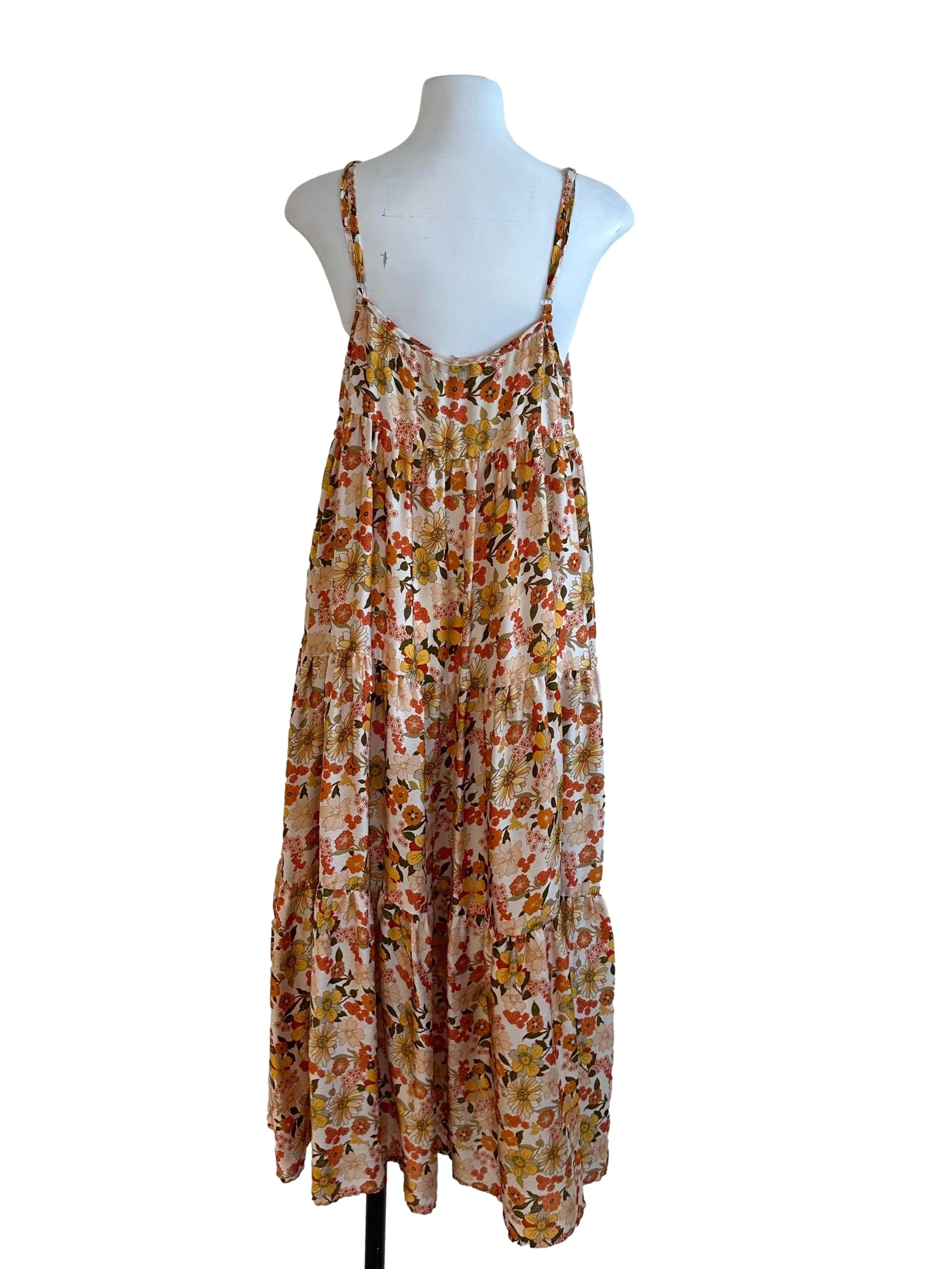 Mustard Yellow Scoop Floral Tiered Dress - Image 2