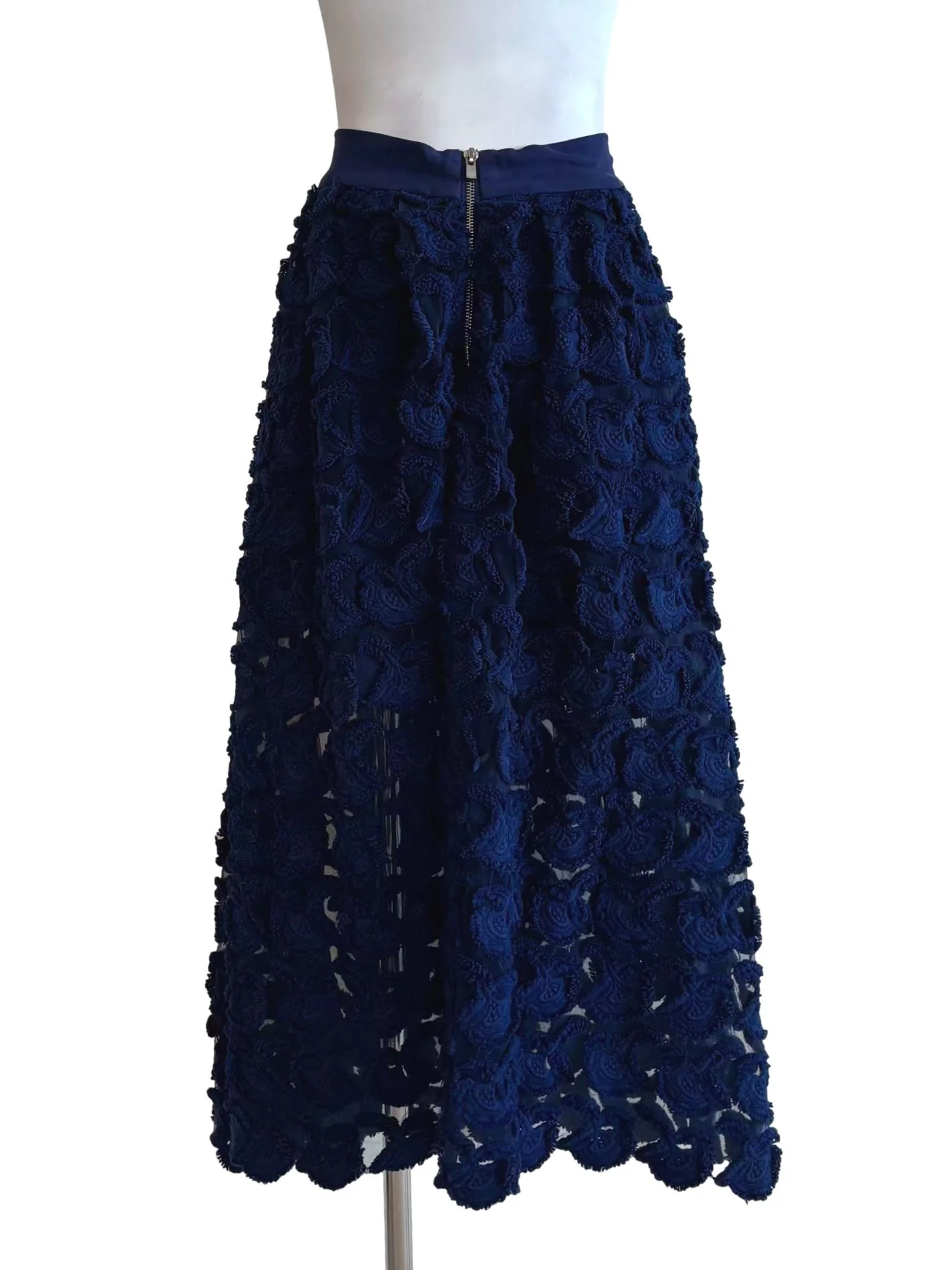 Navy Blue 3D Floral Lace Skirt - Image 2