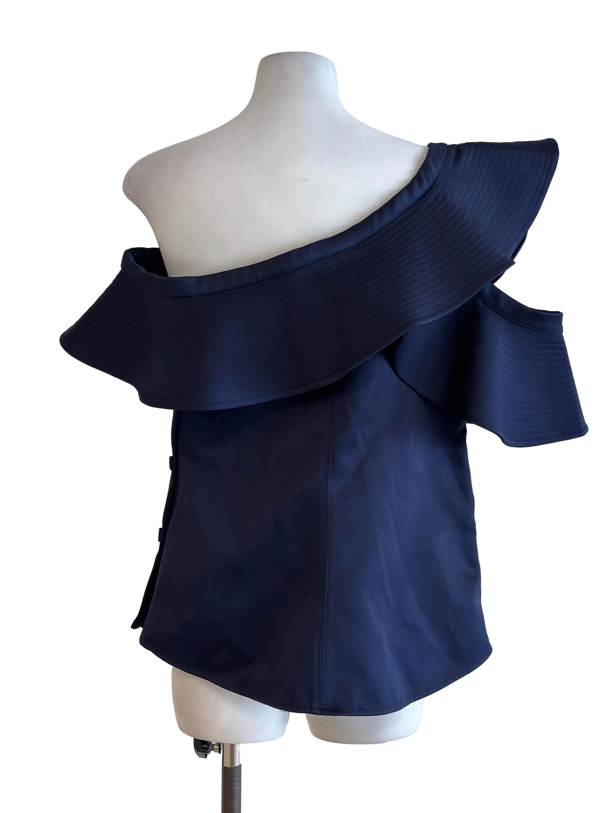 Navy Blue Asymmetrical Button Detail Top - Image 2