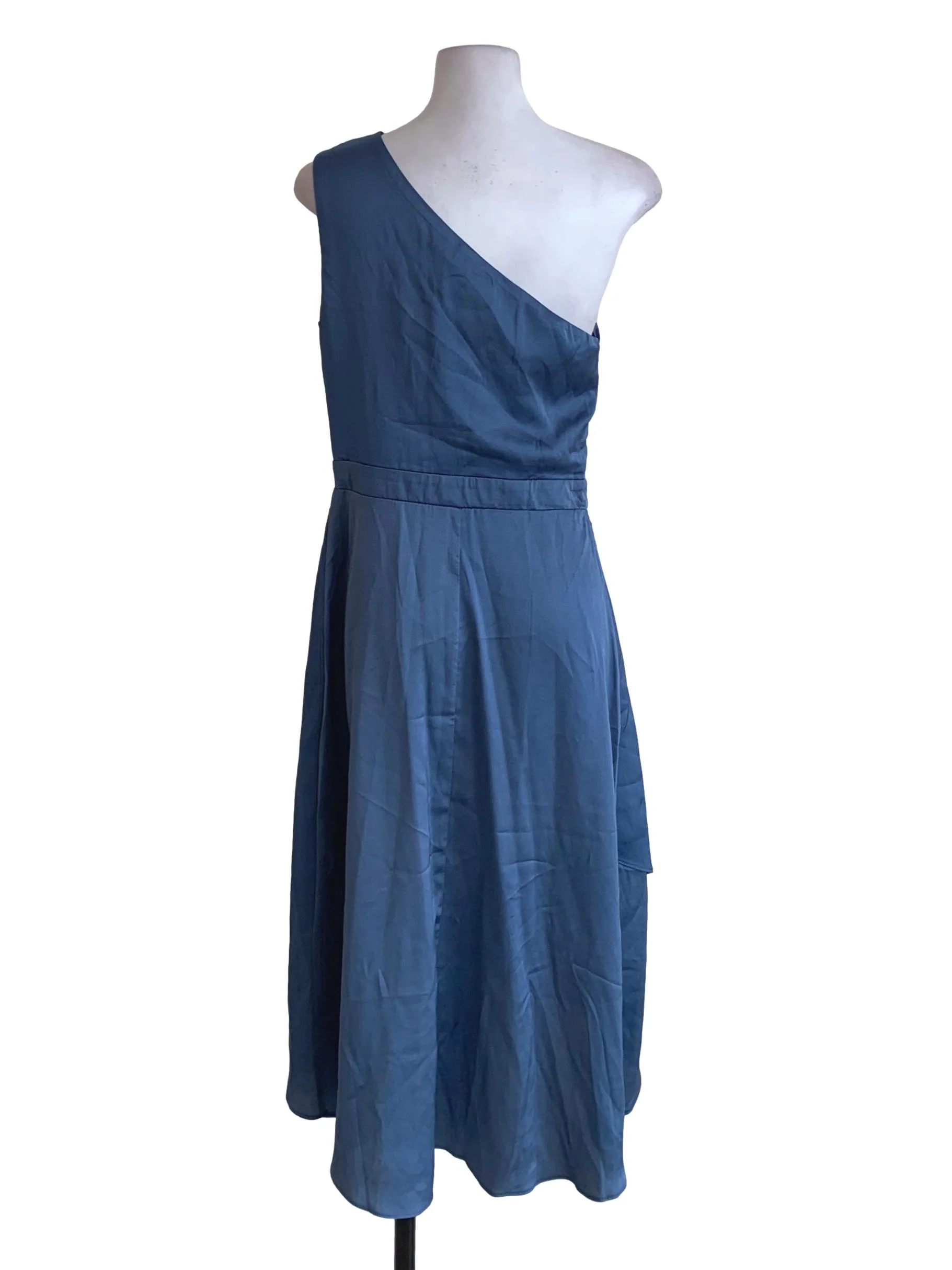 Navy Blue Asymmetrical Neckline A-Line Dress - Image 2