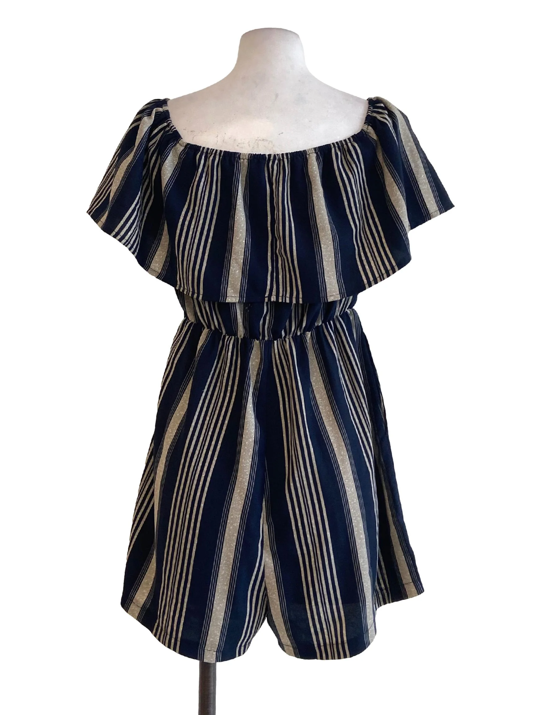 Navy Blue Bengal Stripe Rompers - Image 2