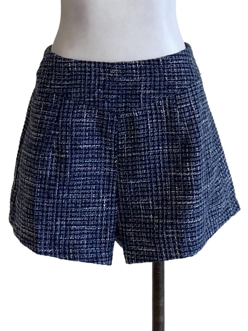Navy Blue Boucle Regular Tweed Shorts