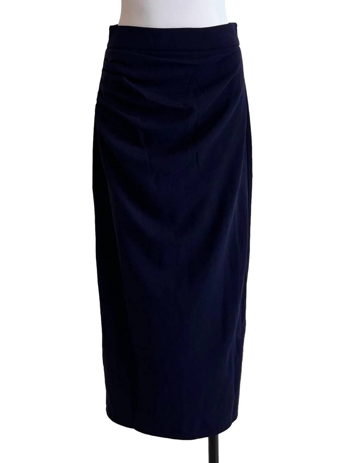 Navy Blue Draped Pencil Skirt