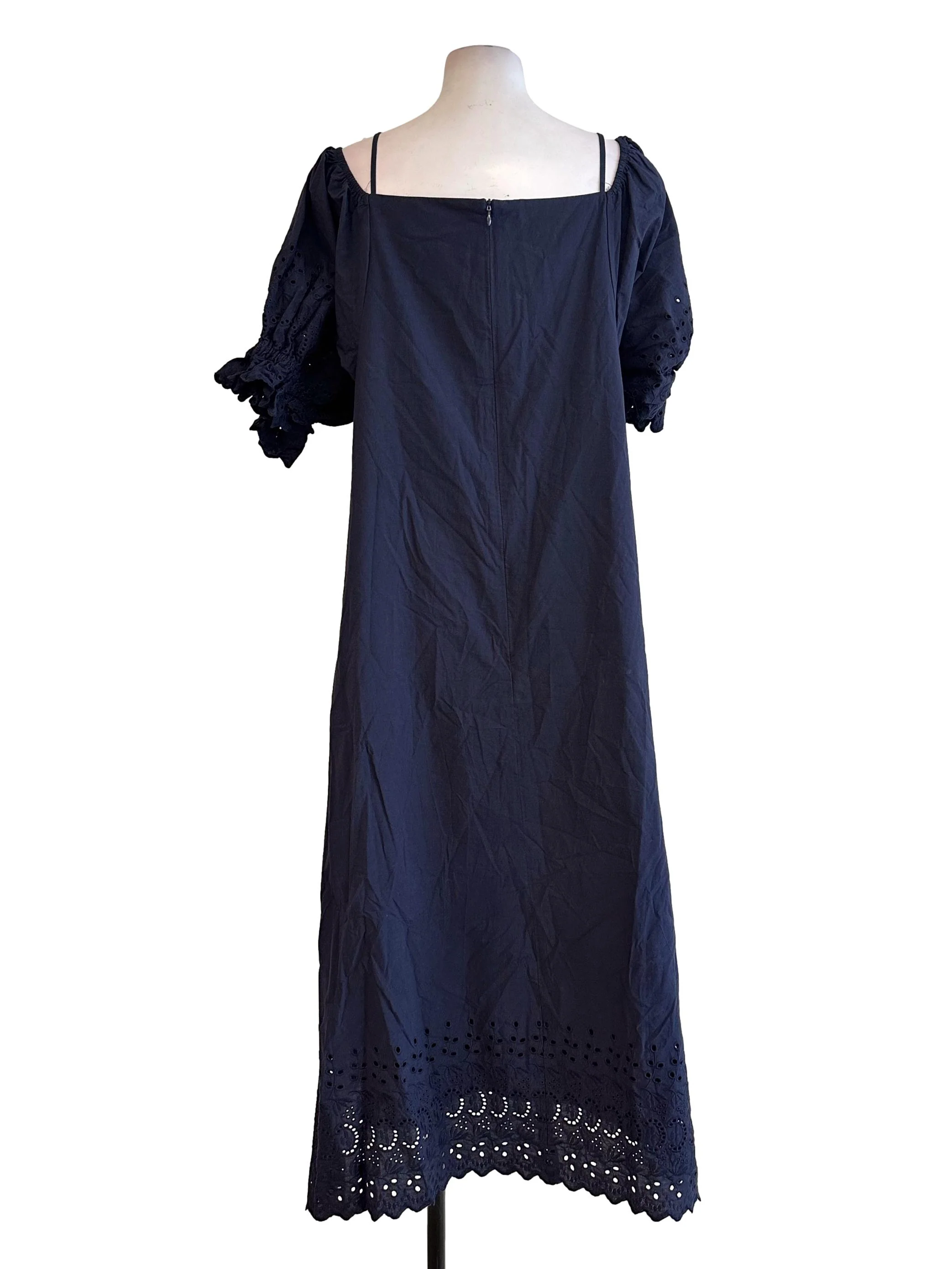 Navy Blue Embroidery Sleeves Pattern Dress - Image 2