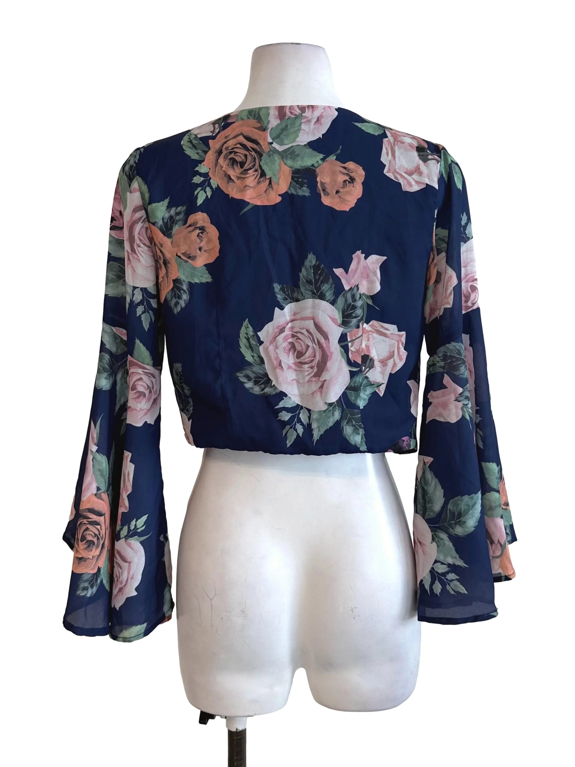 Navy Blue Floral Front Tie Cardigan - Image 2