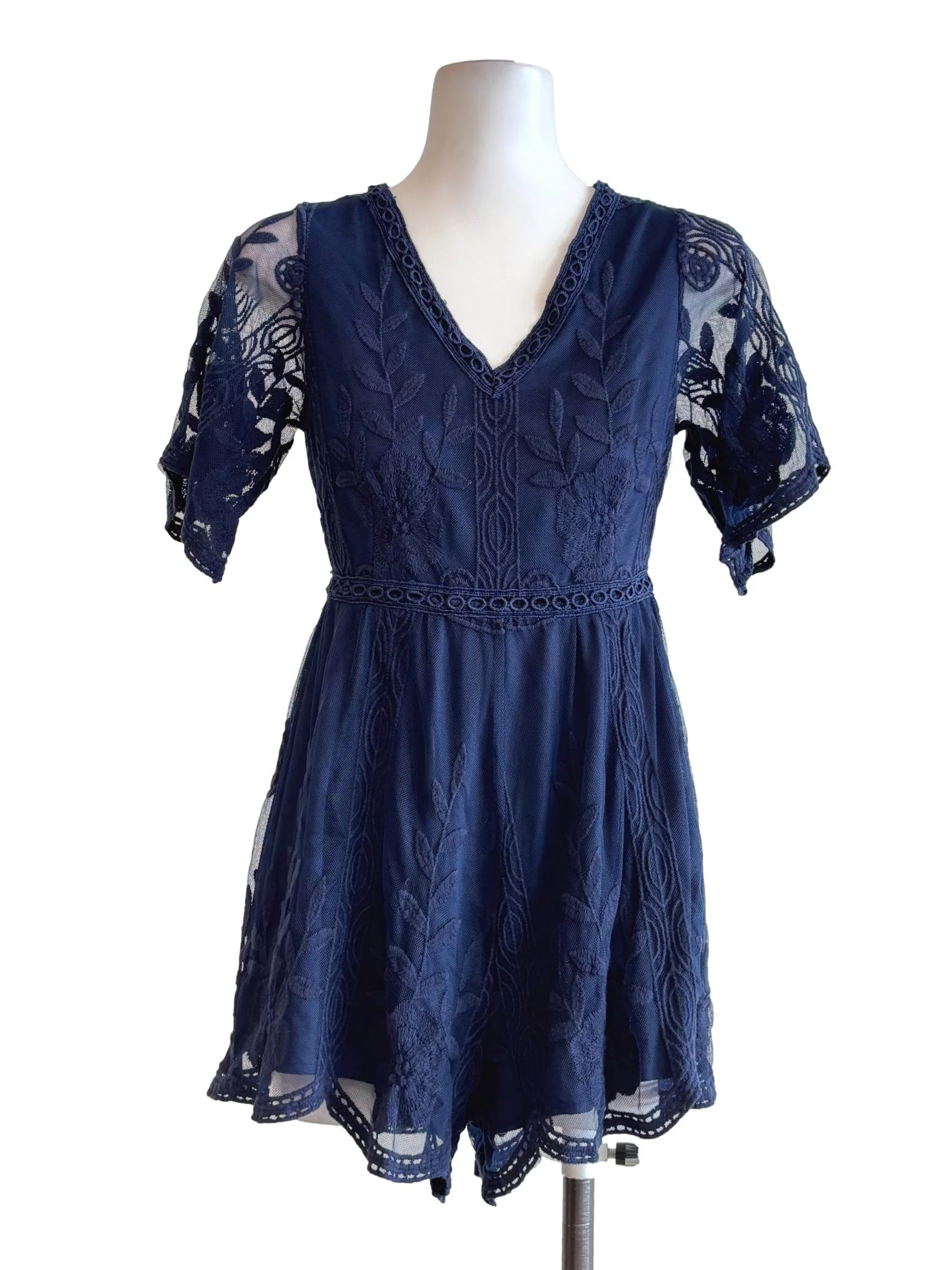 Navy Blue Floral Lace Rompers TTR