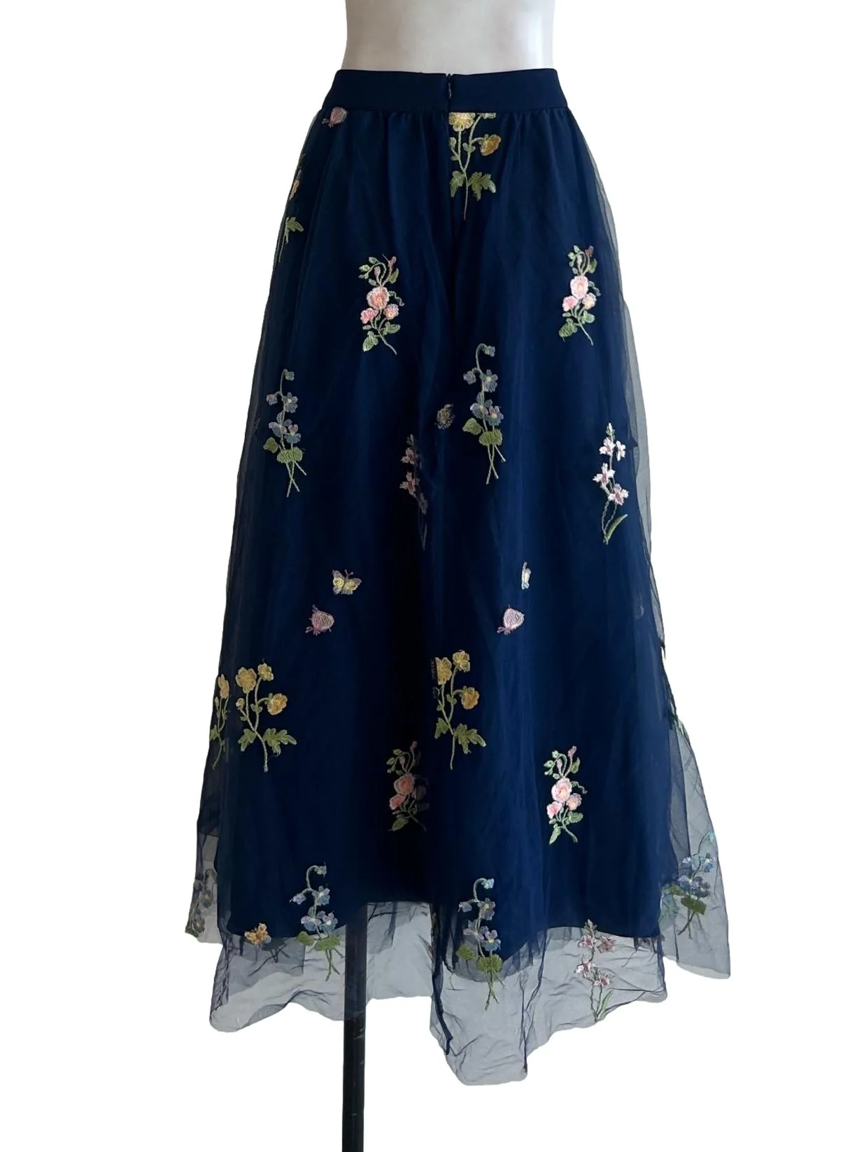 Navy Blue Floral Organza Skirt - Image 2