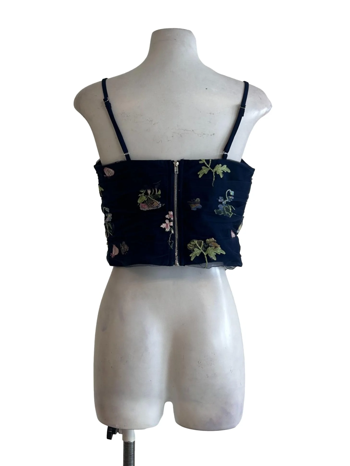 Navy Blue Floral Organza Top - Image 2