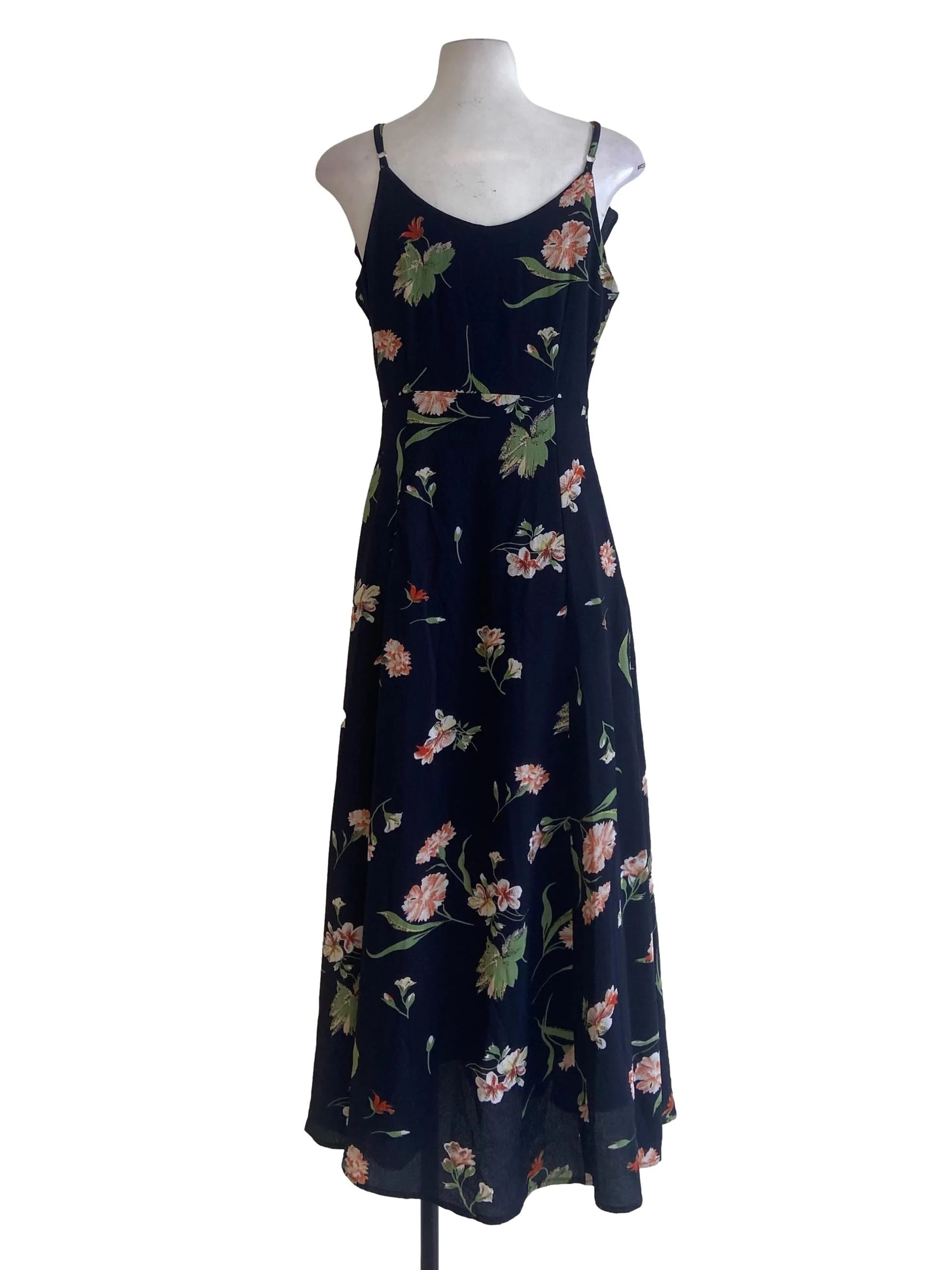 Navy Blue Floral Sleeveless Empire Dress - Image 2
