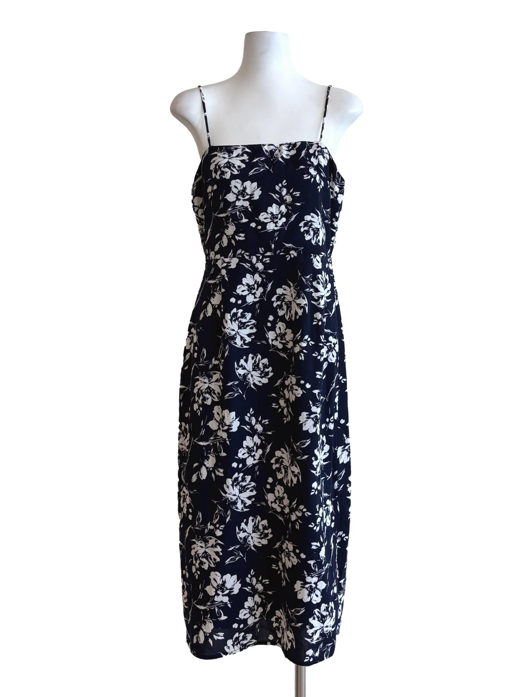 Navy Blue Floral Spaghetti Strap Pencil Dress