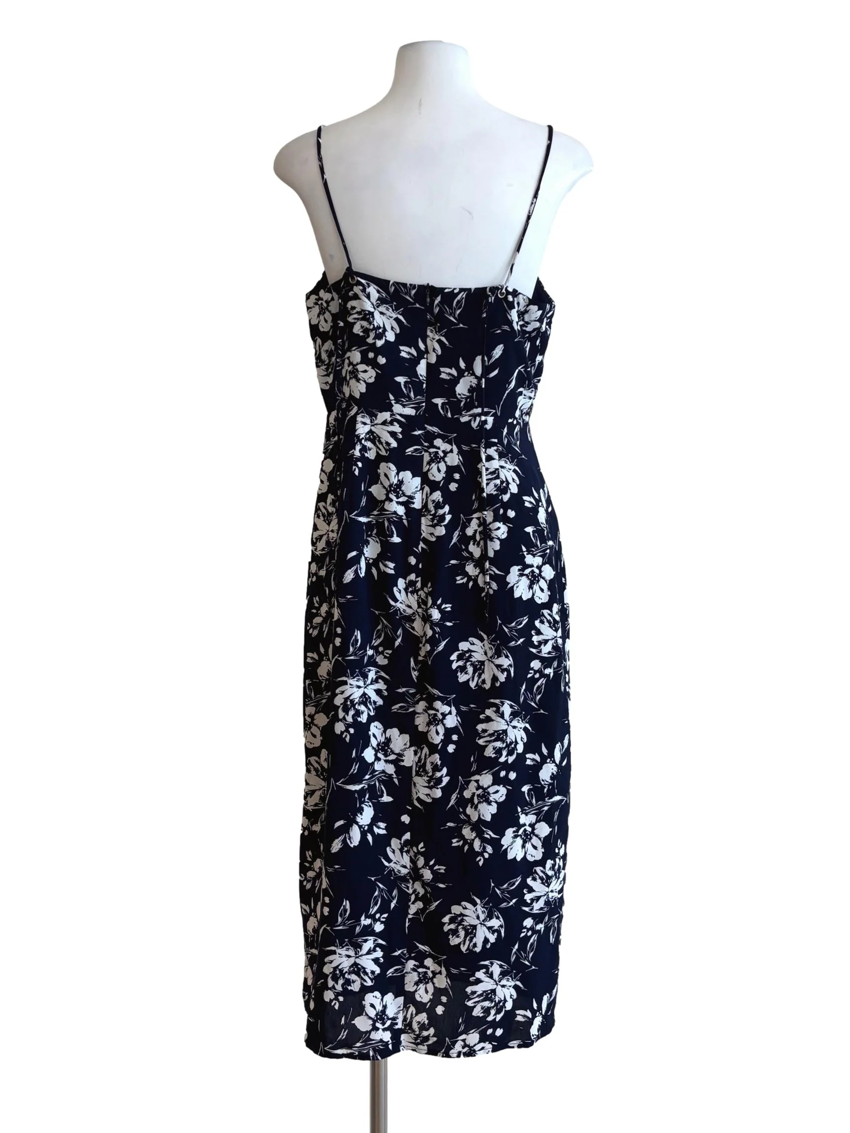 Navy Blue Floral Spaghetti Strap Pencil Dress - Image 2