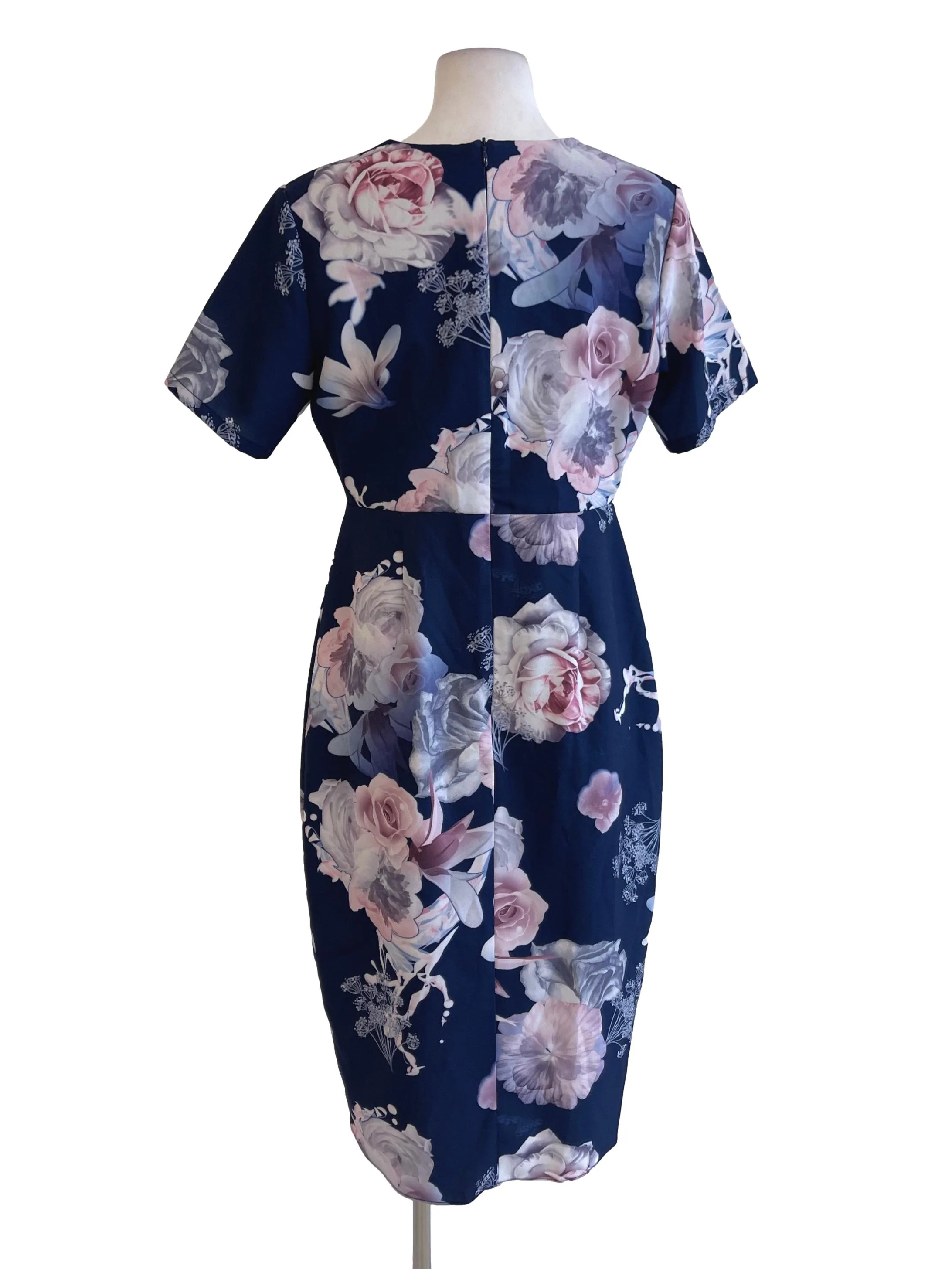 Navy Blue Floral Wrap Sheath Dress TCL - Image 2