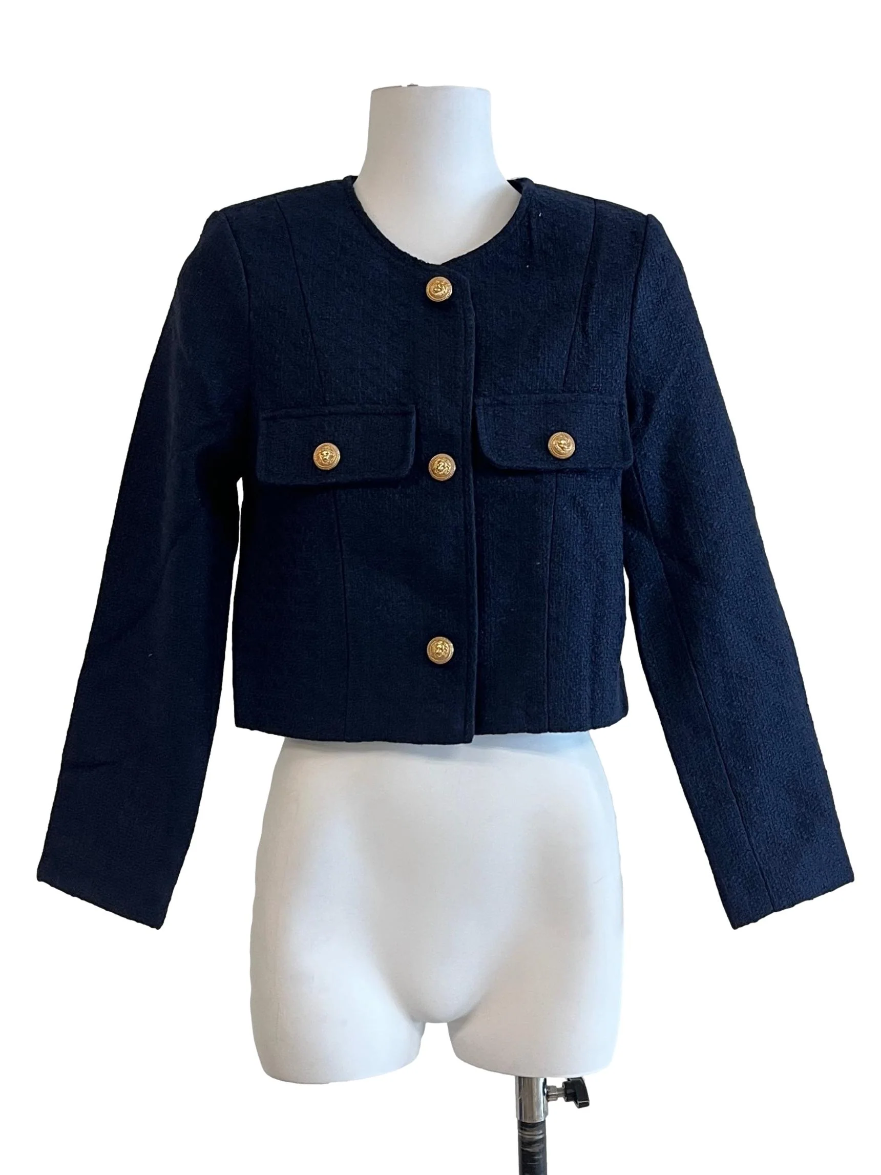 Navy Blue Gold Button Detail Jacket