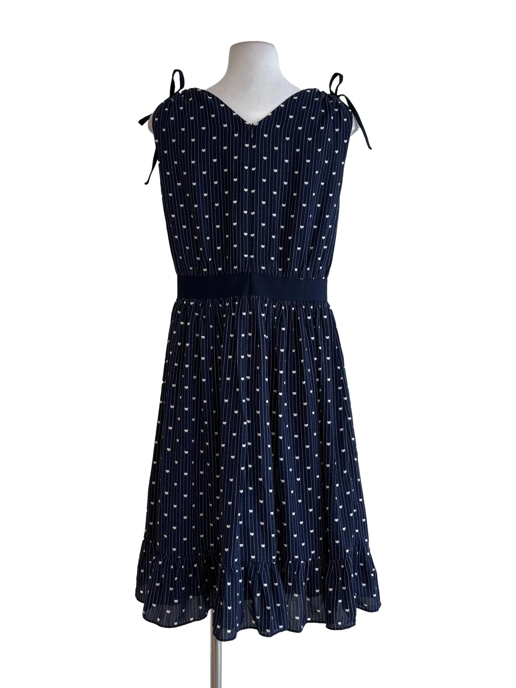 Navy Blue Heart Print Sleeveless Dress - Image 2