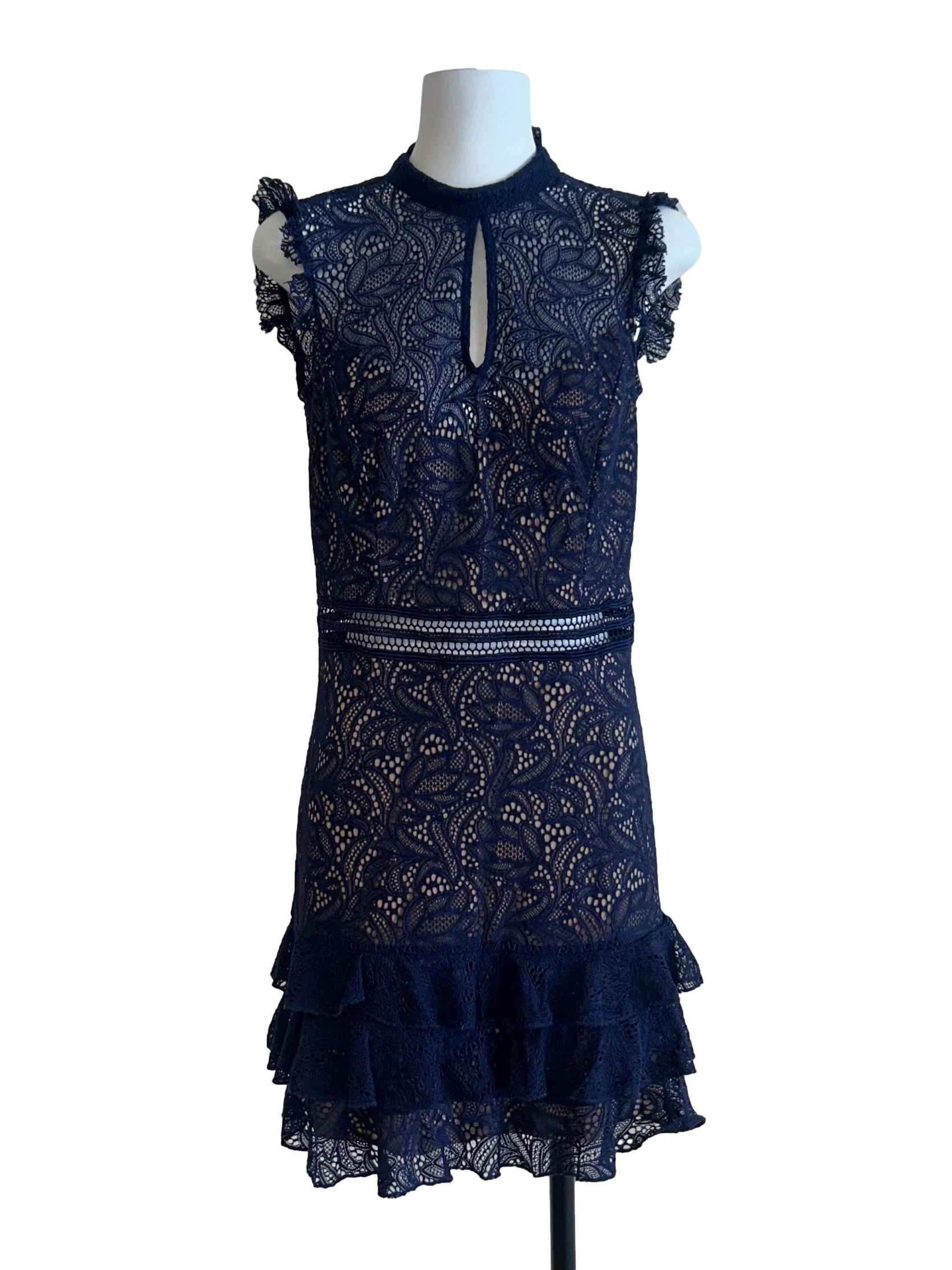 Navy Blue High Neck Lace Dress