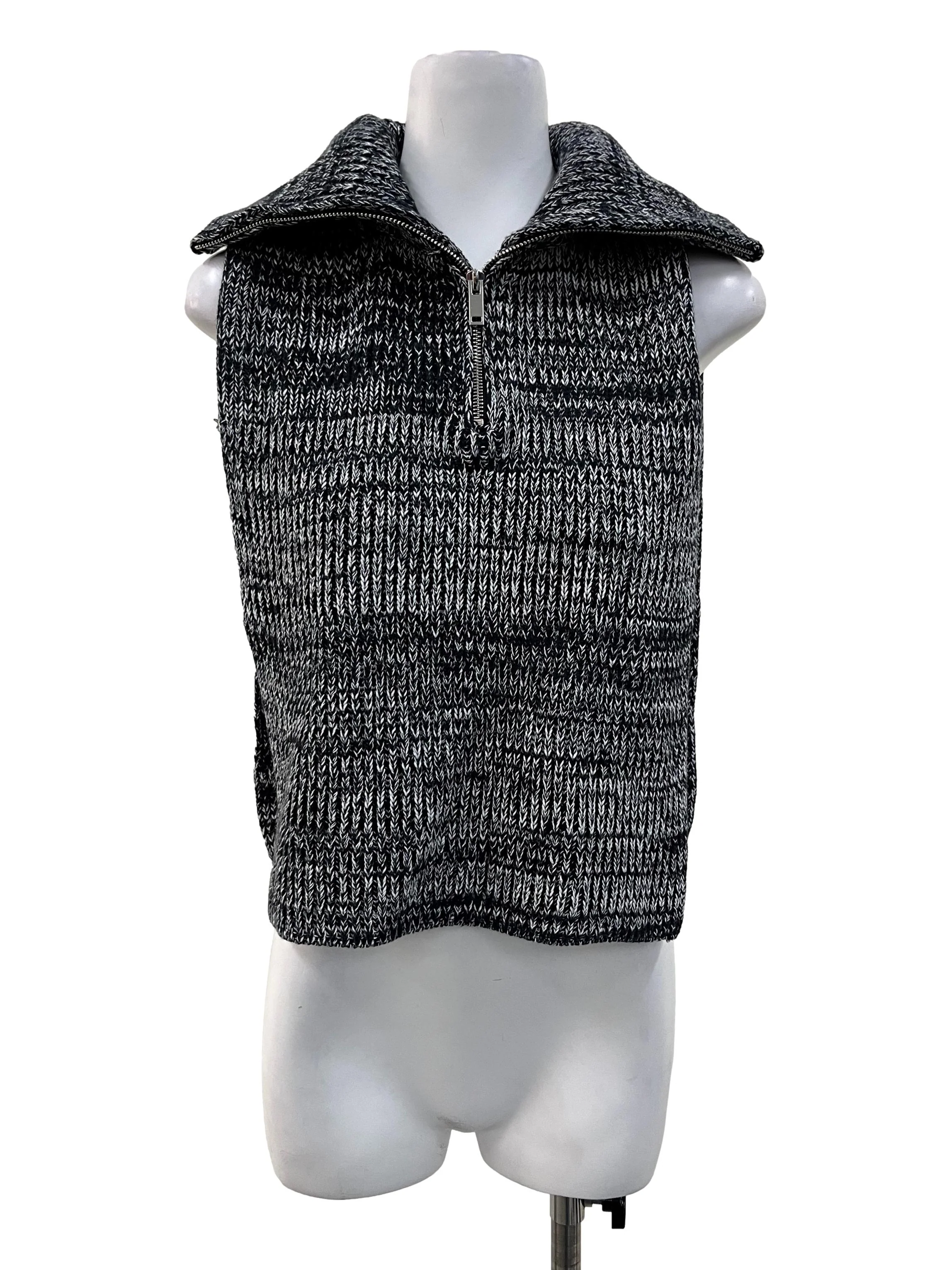 Navy Blue Knitted Faux Half Zip Collar
