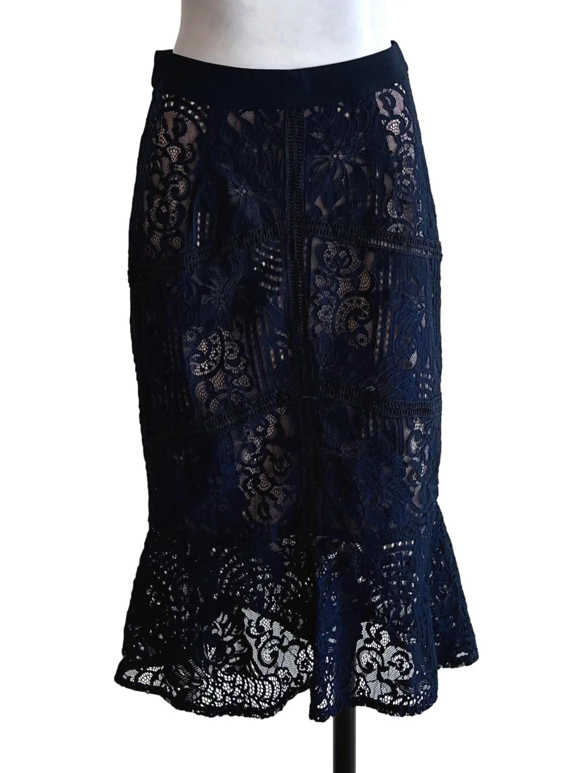 Navy Blue Lace Pattern Skirts