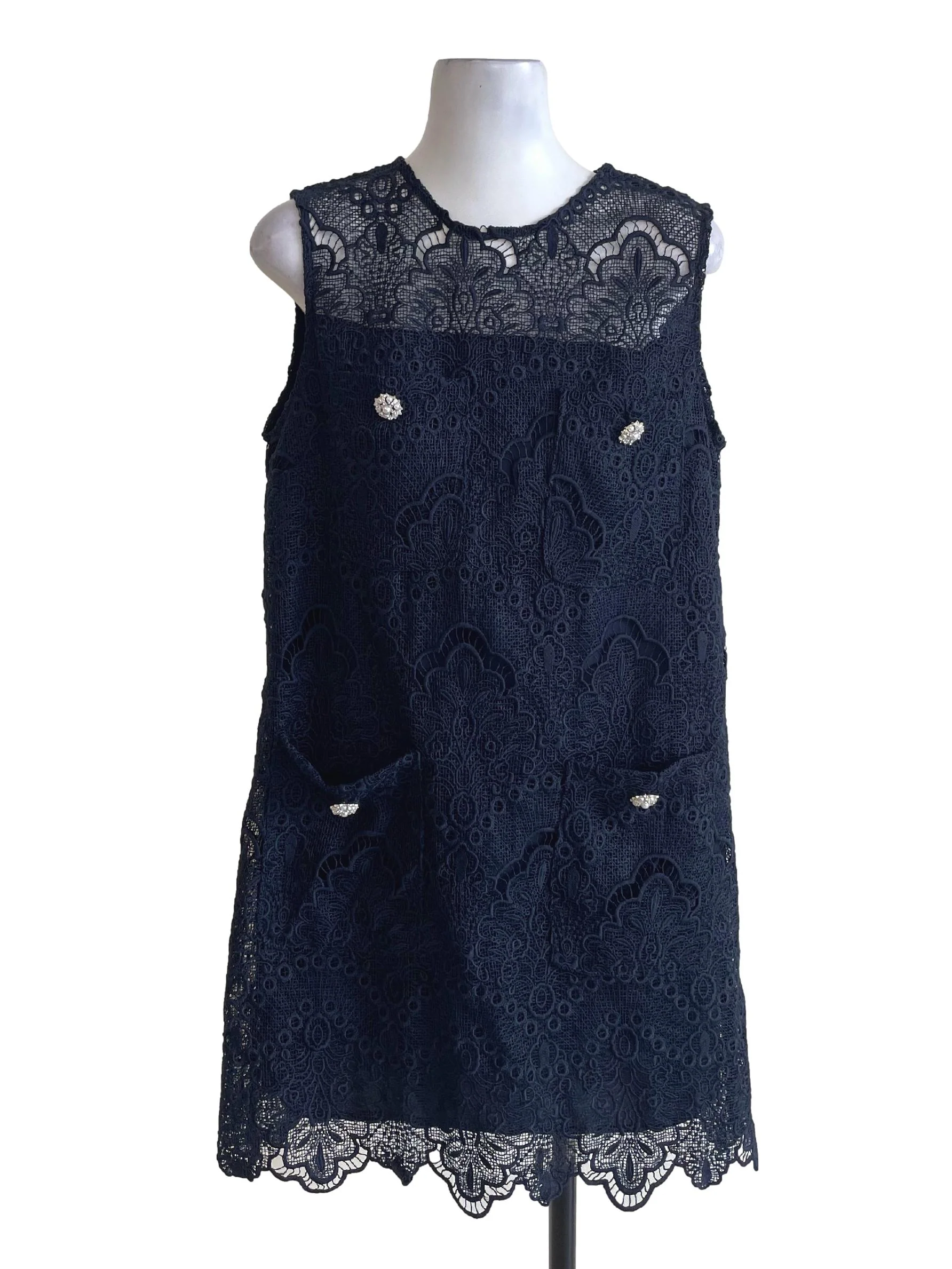 Navy Blue Lace Floral Dress
