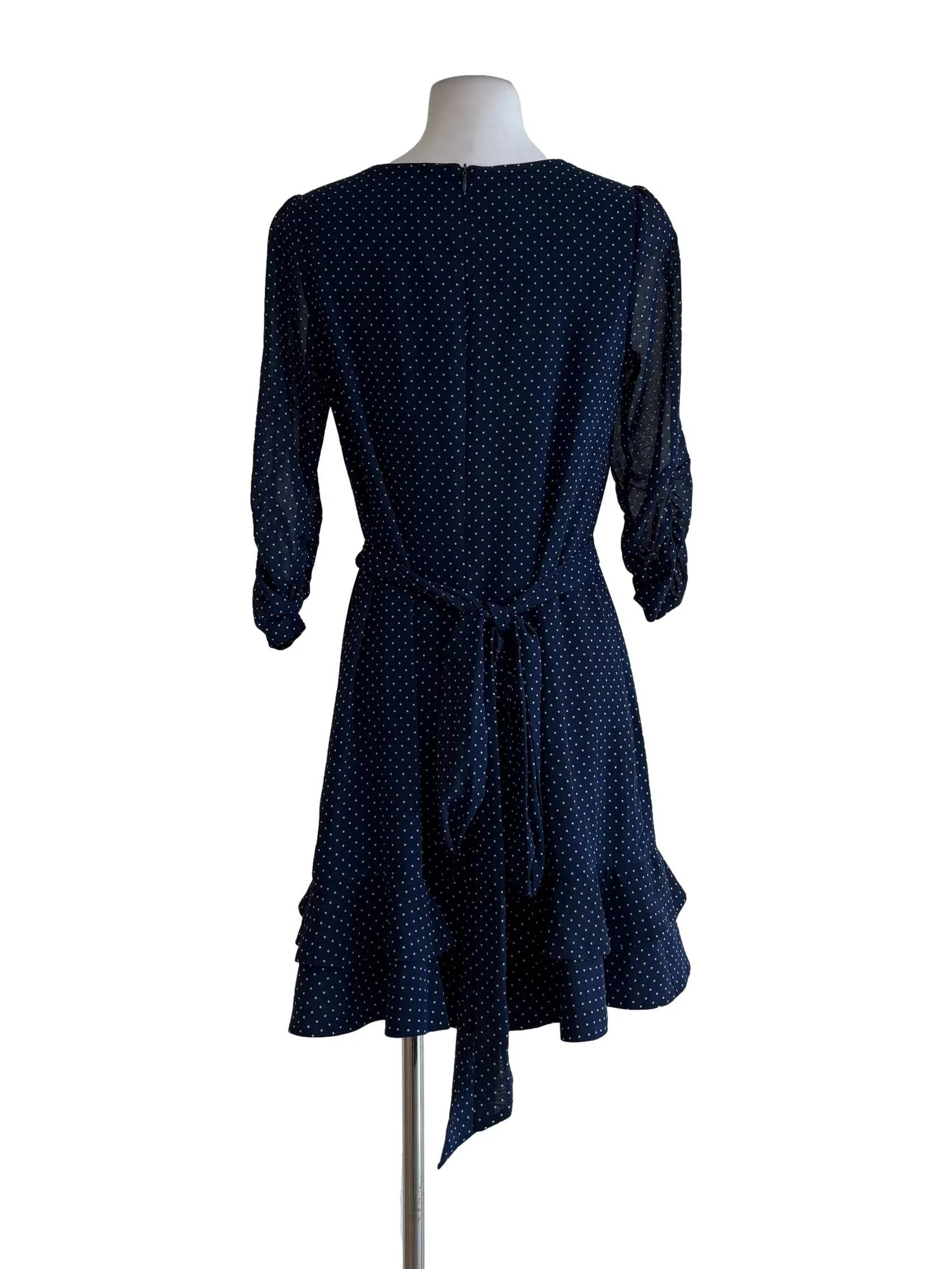 Navy Blue Longsleeve Polka Dot Dress - Image 2