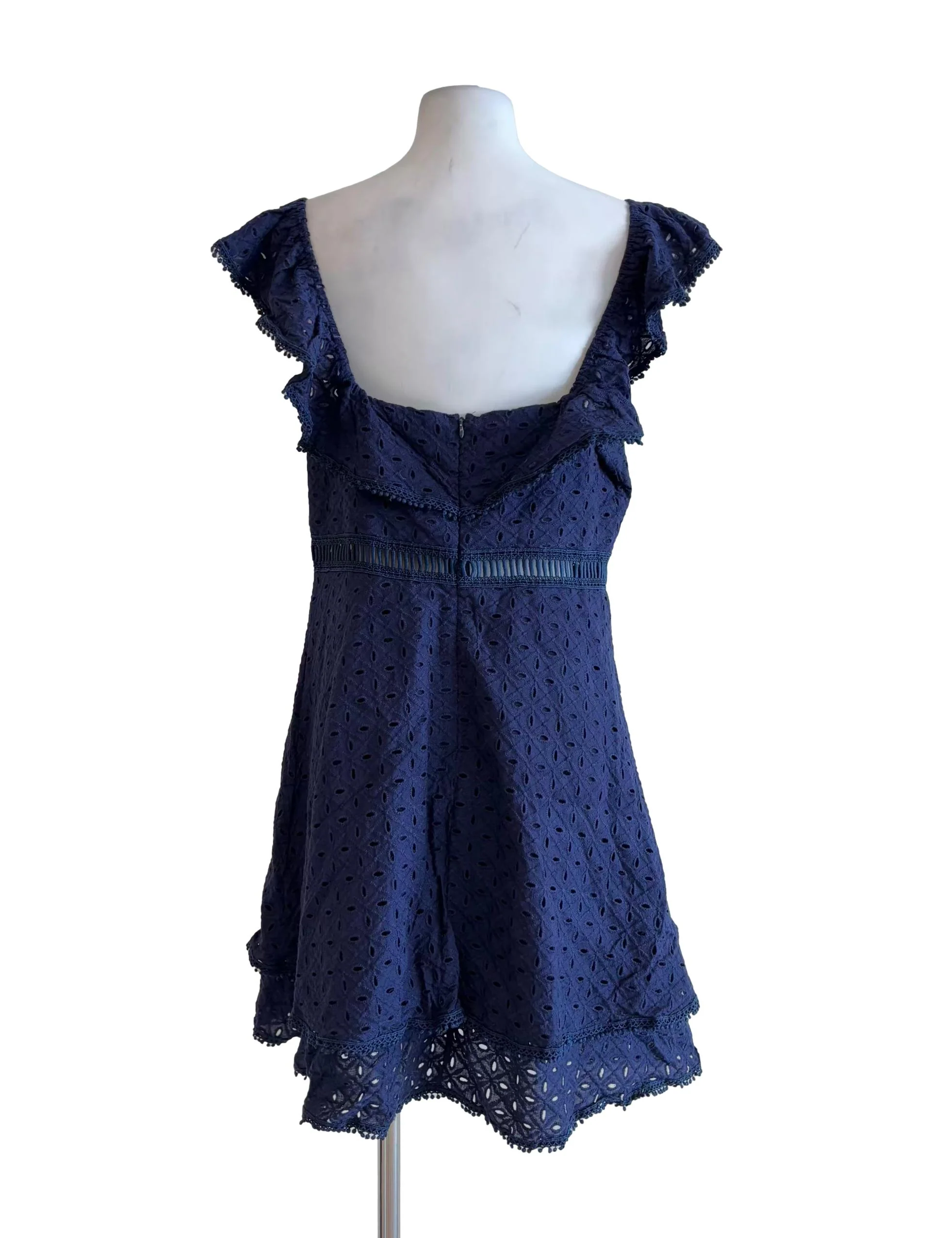 Navy Blue Off Shoulder Cotton Eyelet Dress - Image 2