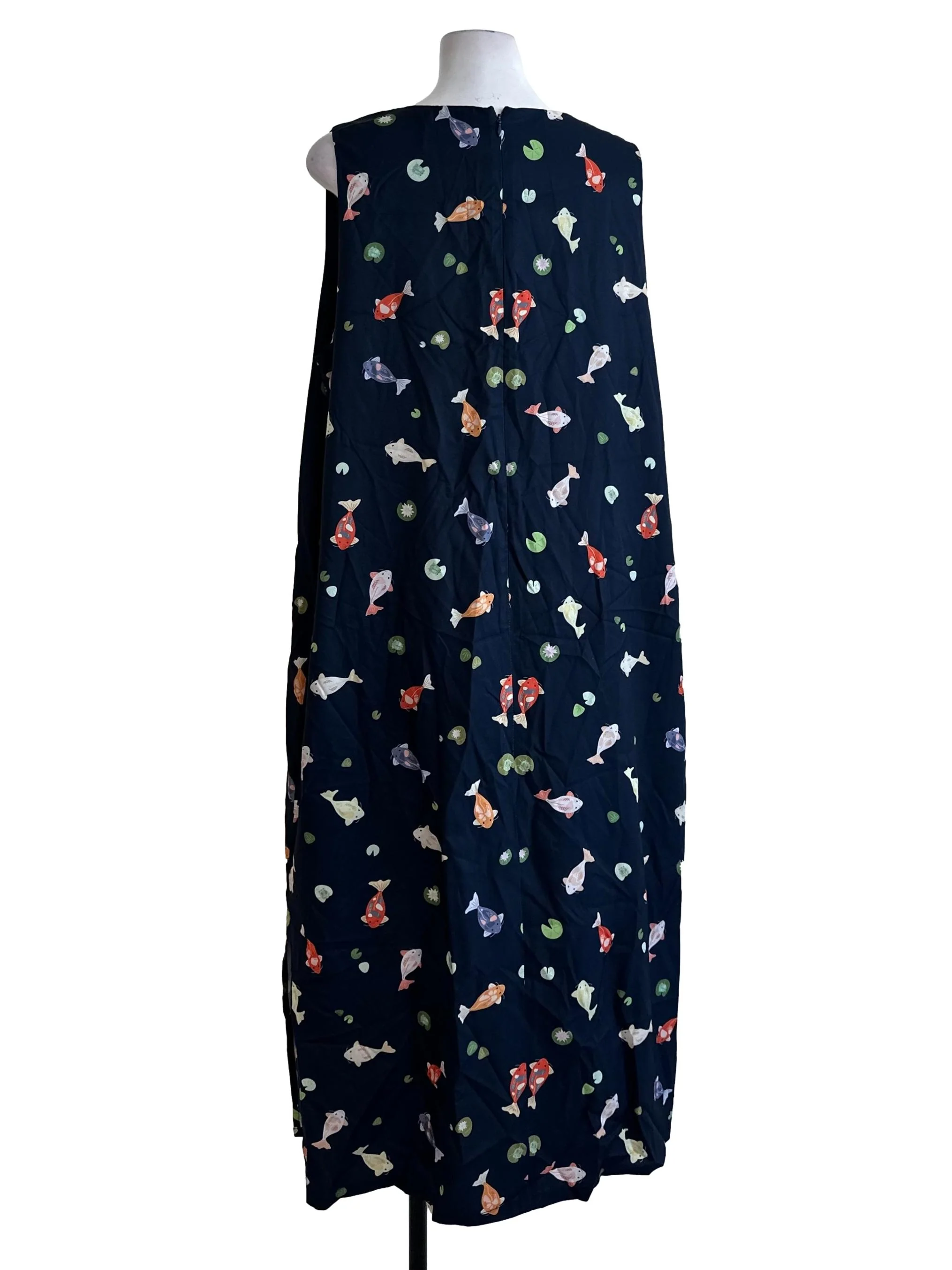 Navy Blue Pattern Square Neck Slit Dress - Image 2