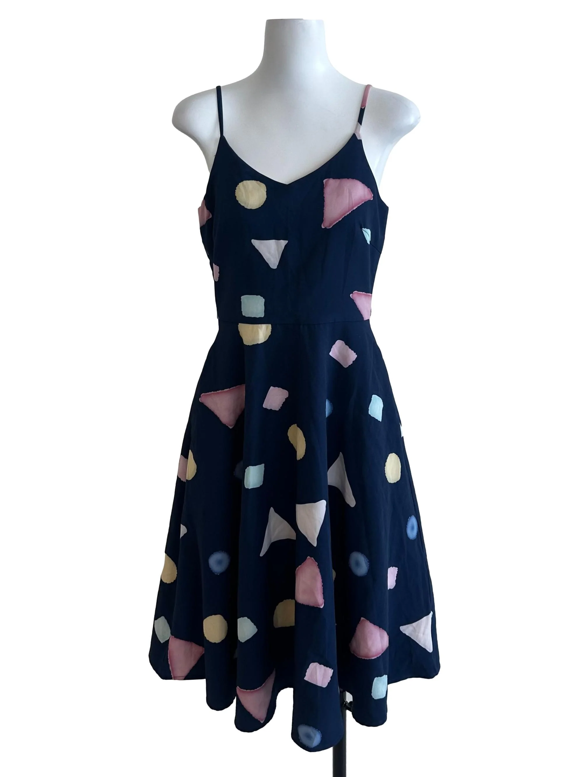 Navy Blue Pattern V Neck Dress