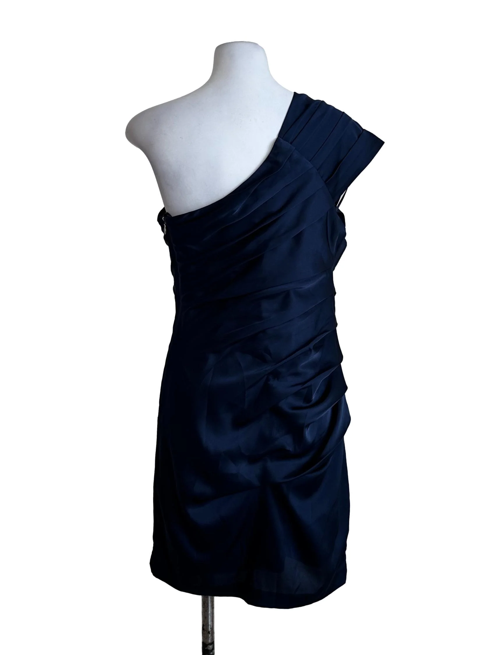 Navy Blue Plain Satin Dress - Image 2