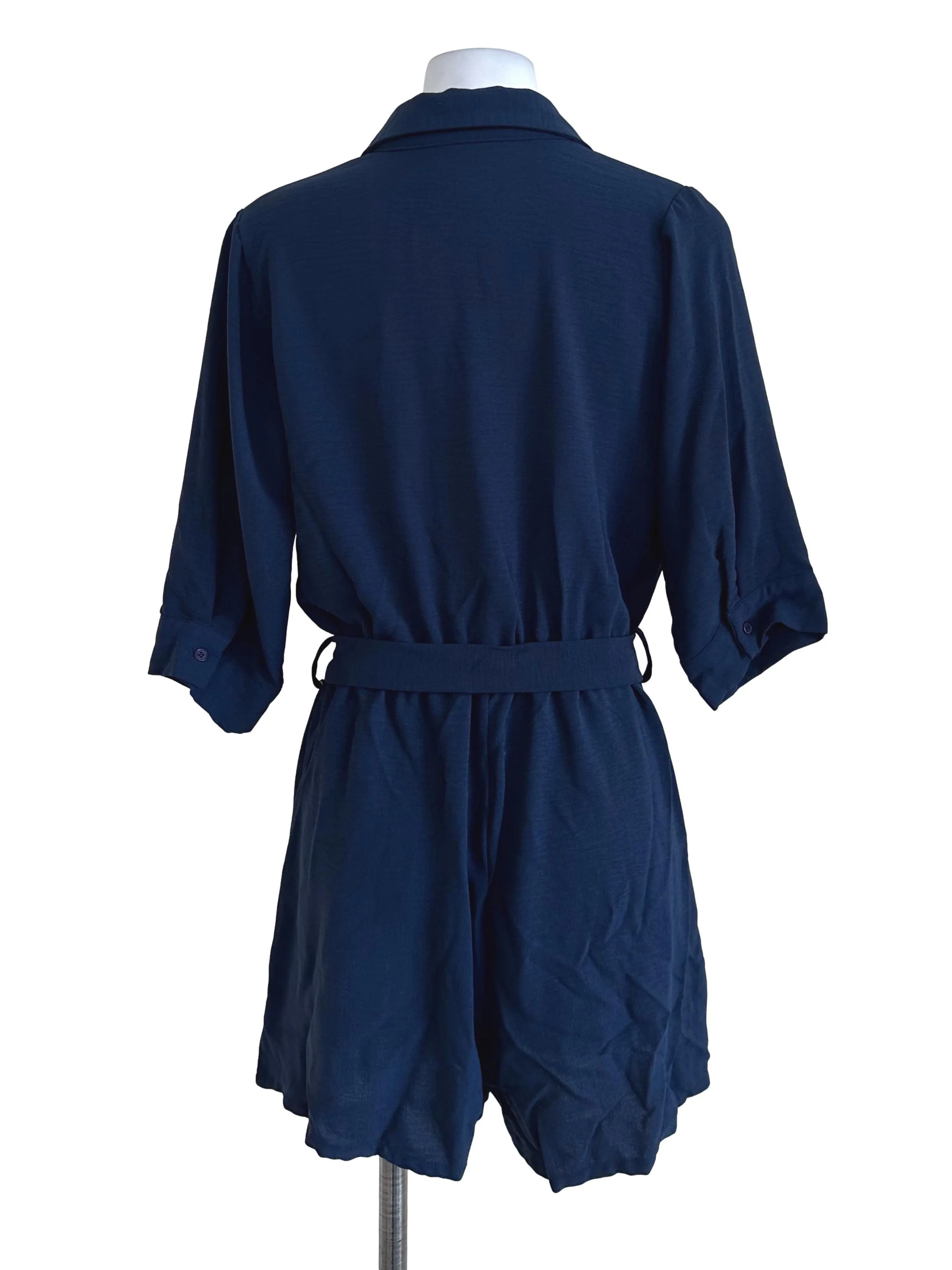 Navy Blue Plain Shirt Rompers - Image 2