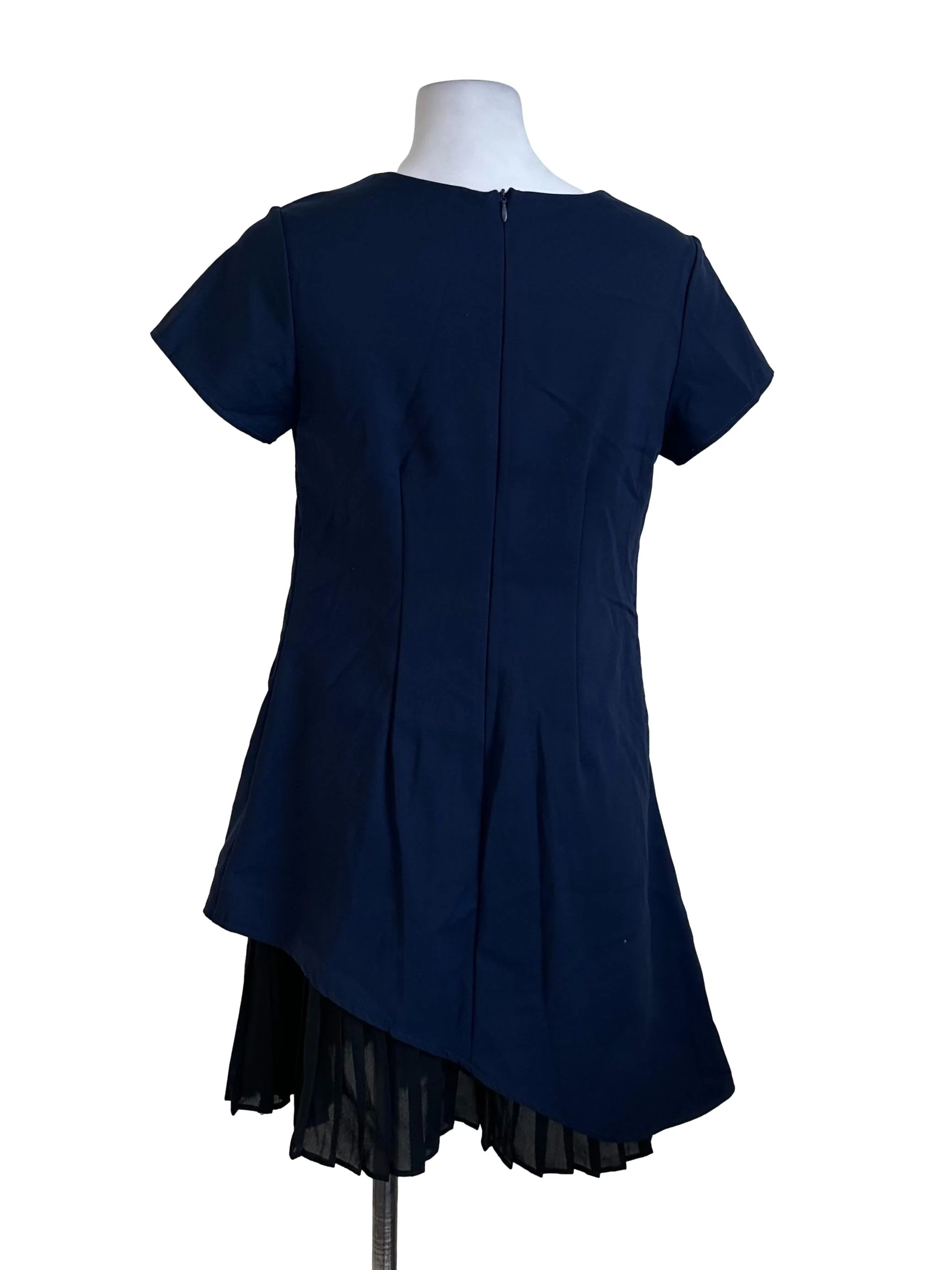 Navy Blue Pleated Short Sleeve Dress - Image 2
