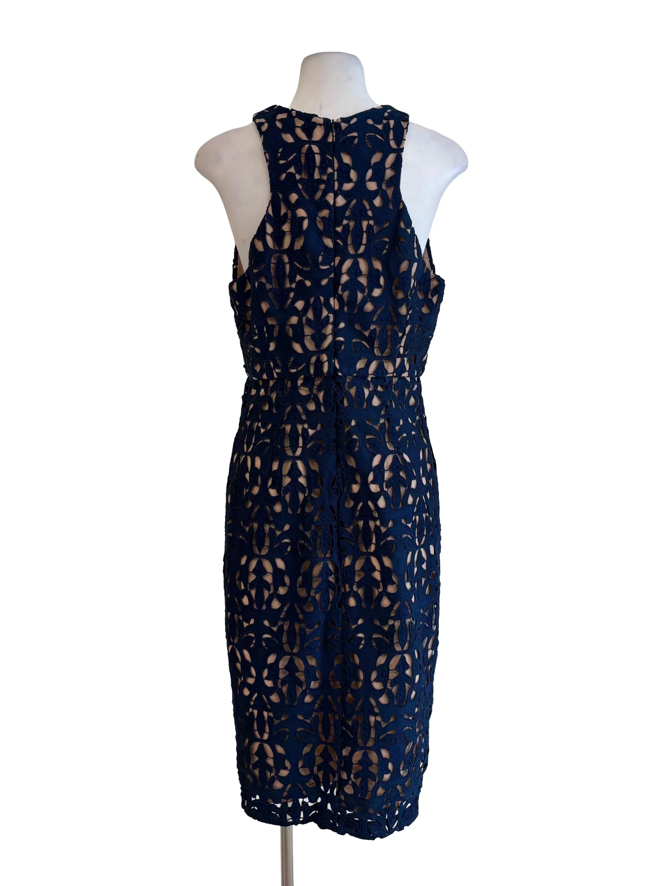 Navy Blue Plunged Neck Pencil Dress - Image 2