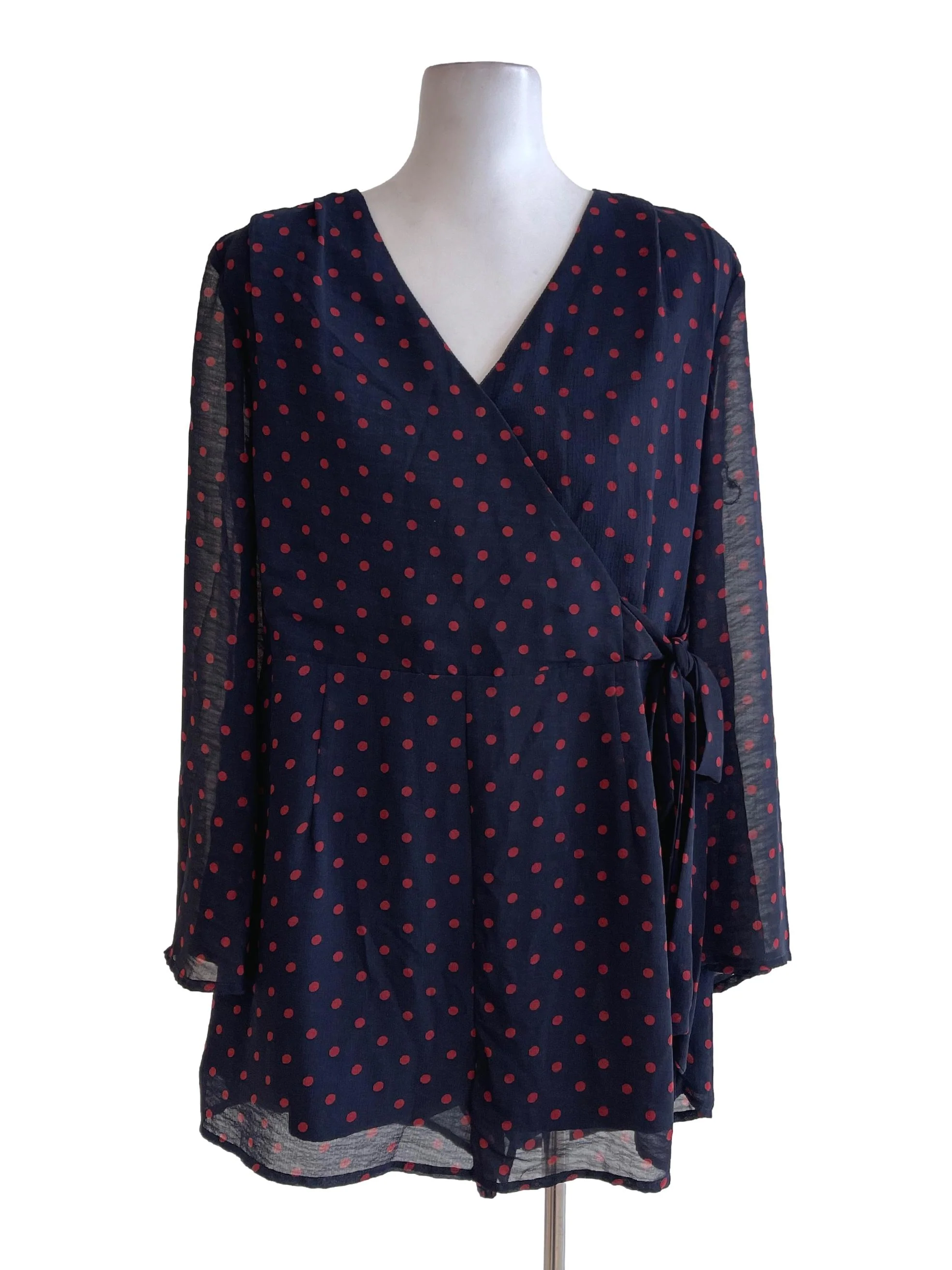 Navy Blue Polka Dot Wrap Romper