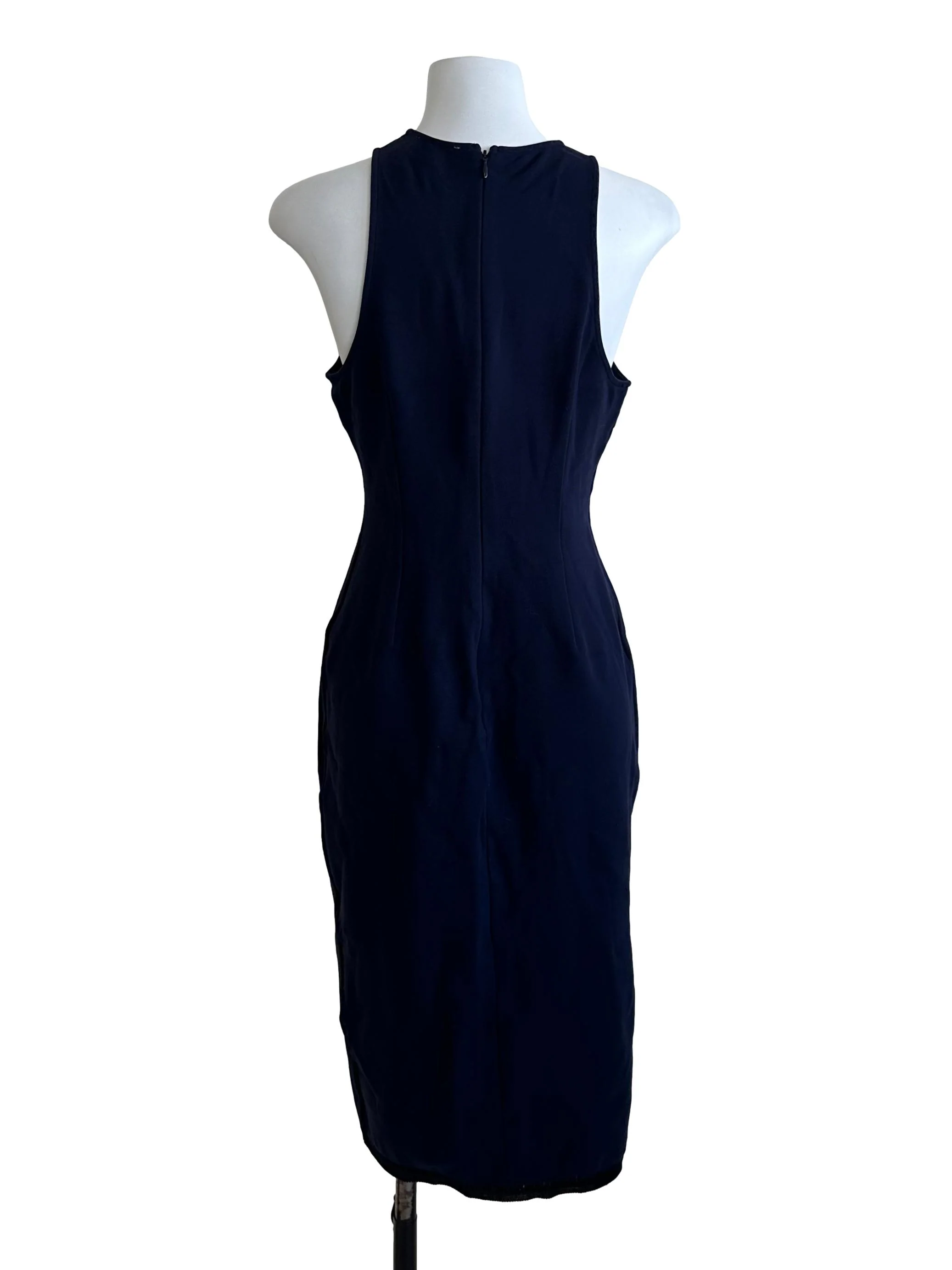 Navy Blue Round Neck Sheath Slit Dress - Image 2