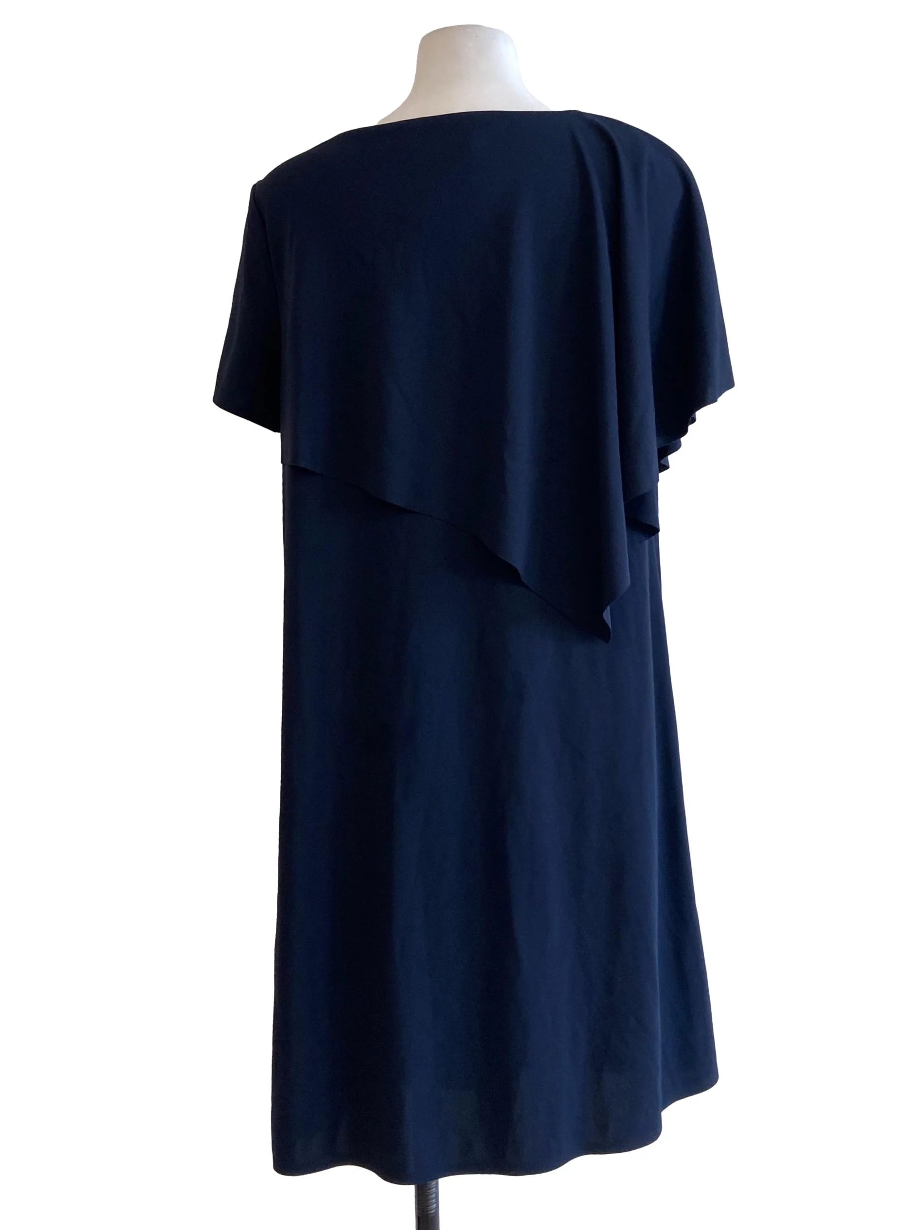 Navy Blue Ruffled Neck Twill Dress - Image 2