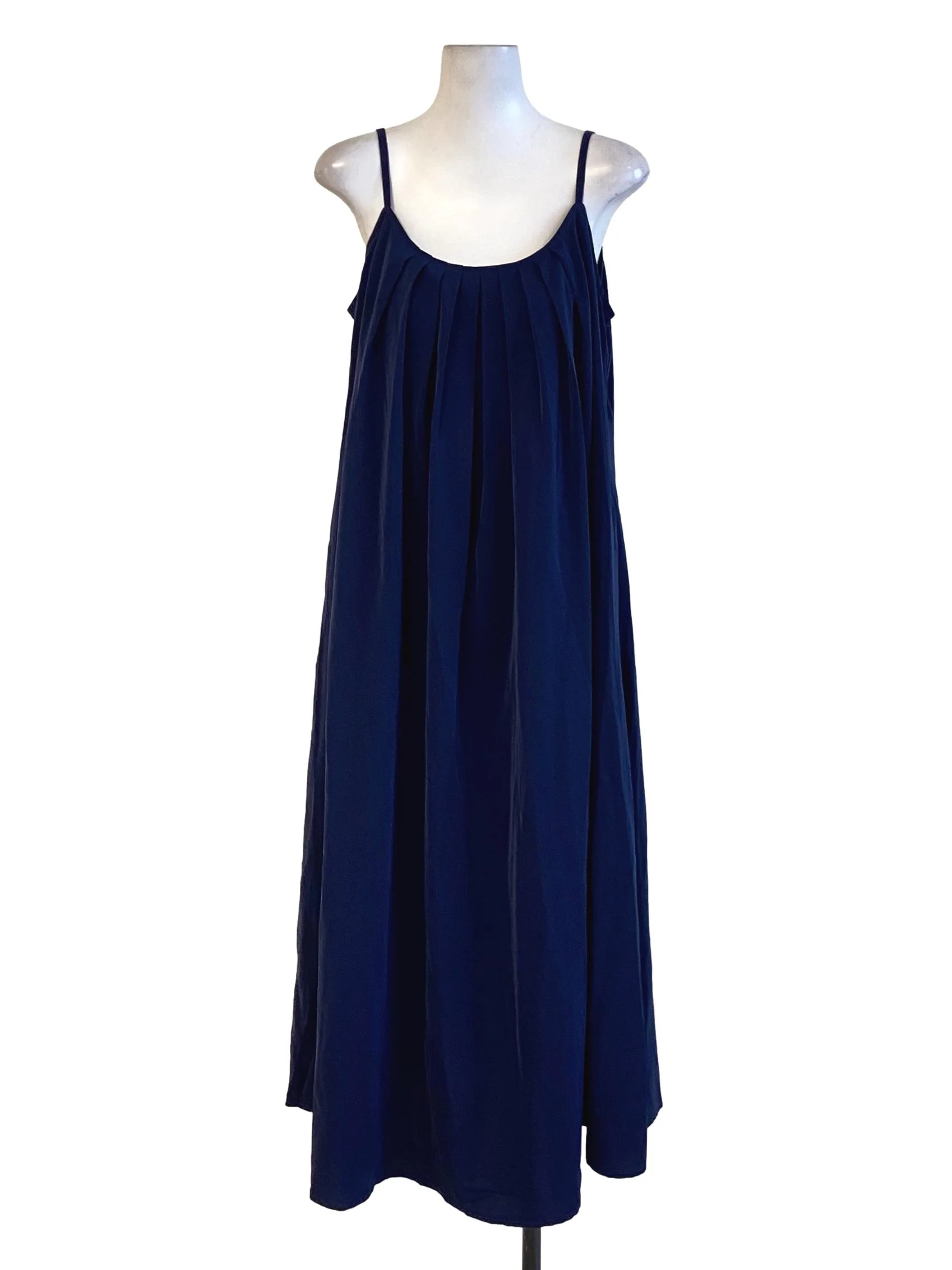 Navy Blue Scoop Neck Spaghetti Strap Loose Slip Dress