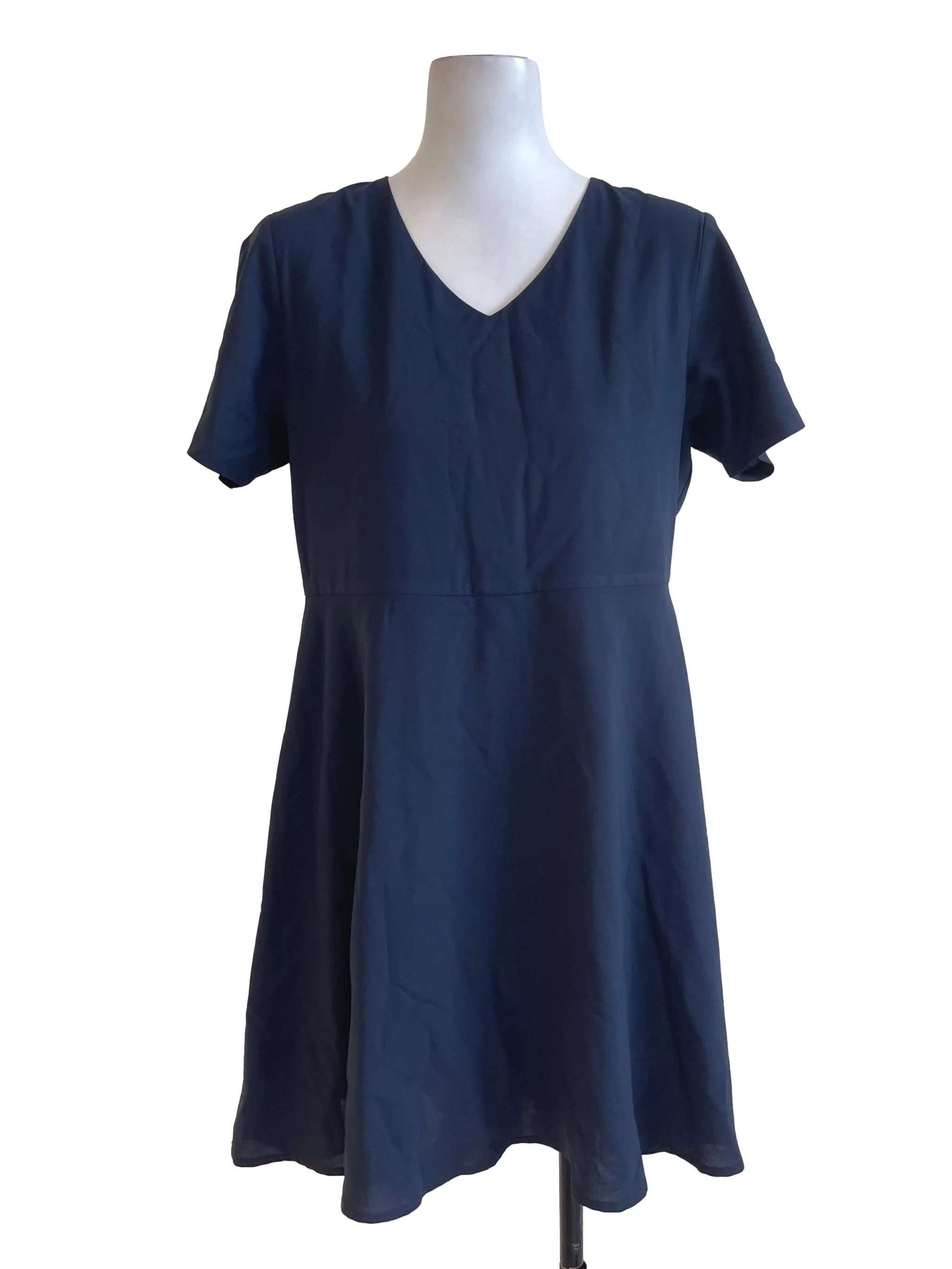 Navy Blue Short Sleeves Midi Dress