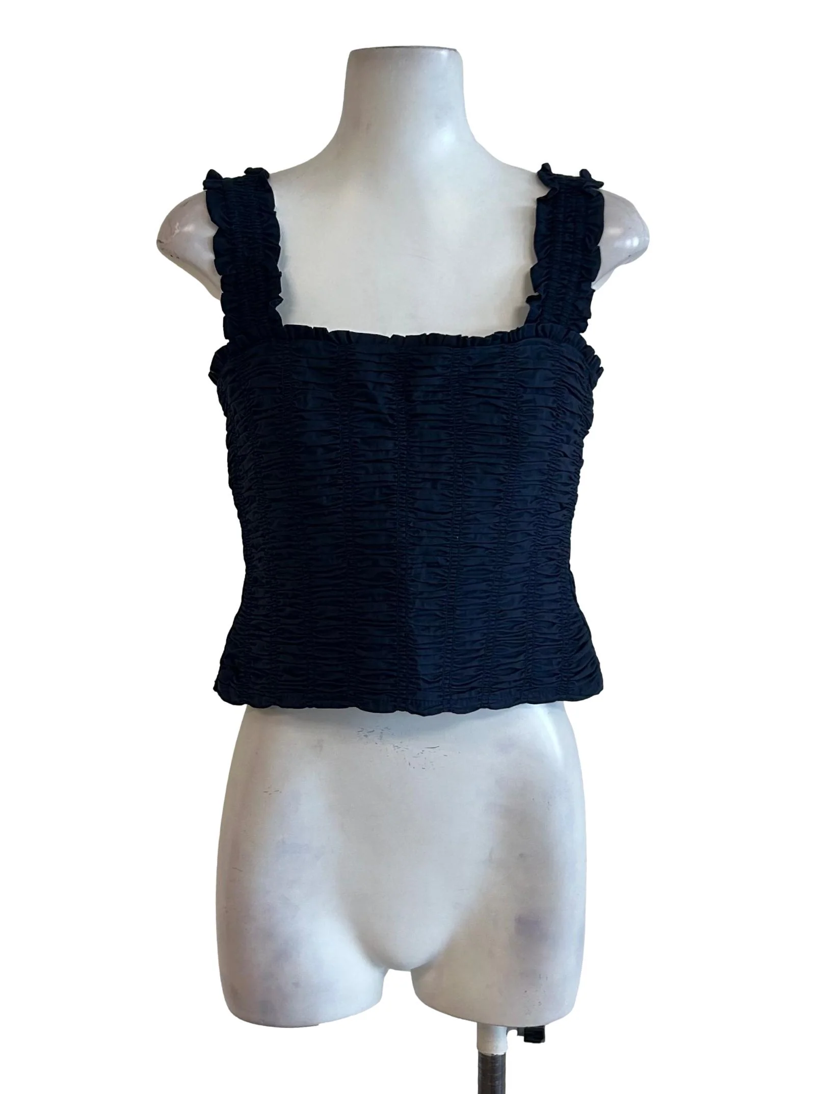 Navy Blue Smocked Sleeveless Top TEM