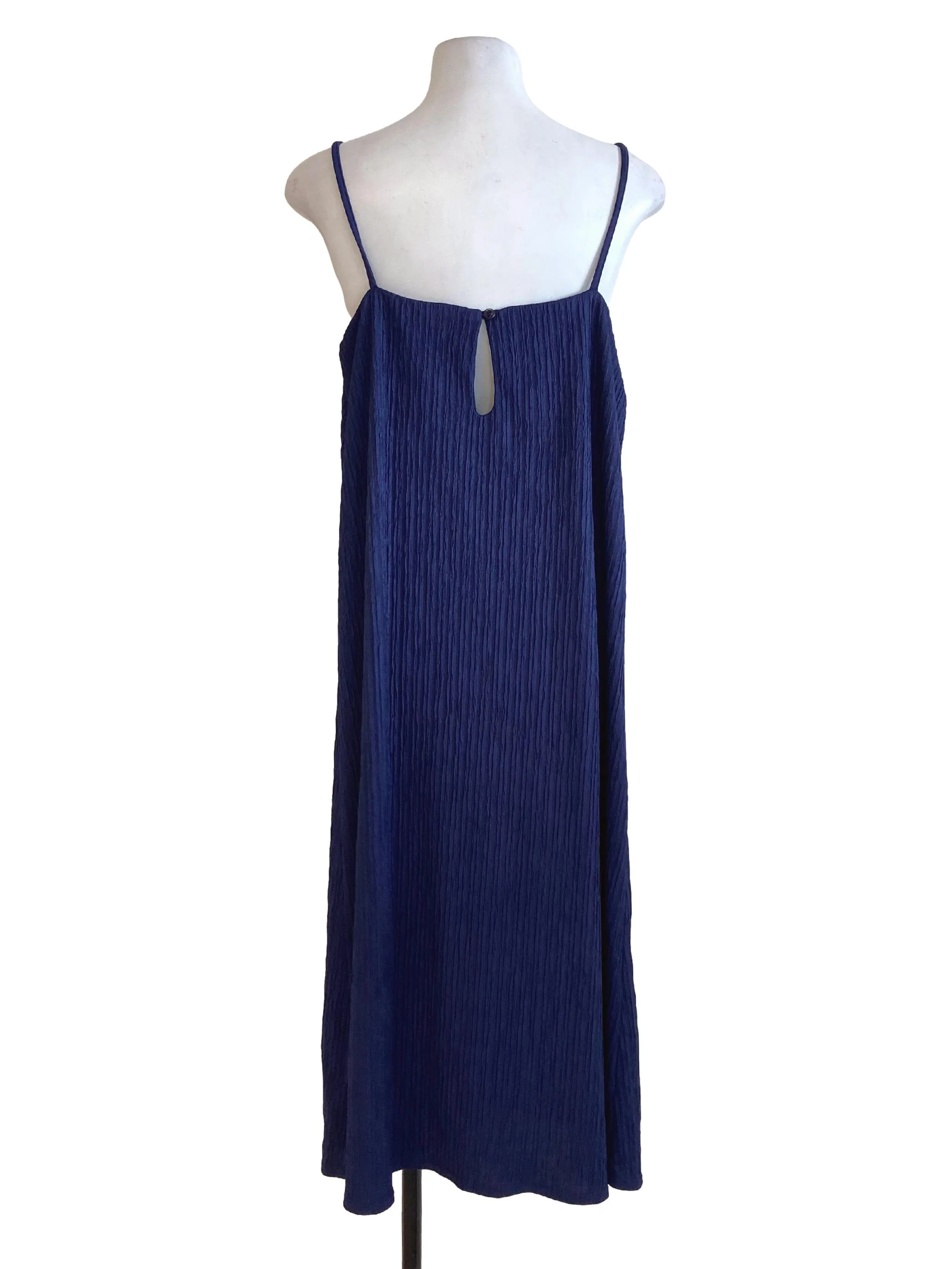 Navy Blue Spaghetti Strap Wrinkle Dress - Image 2