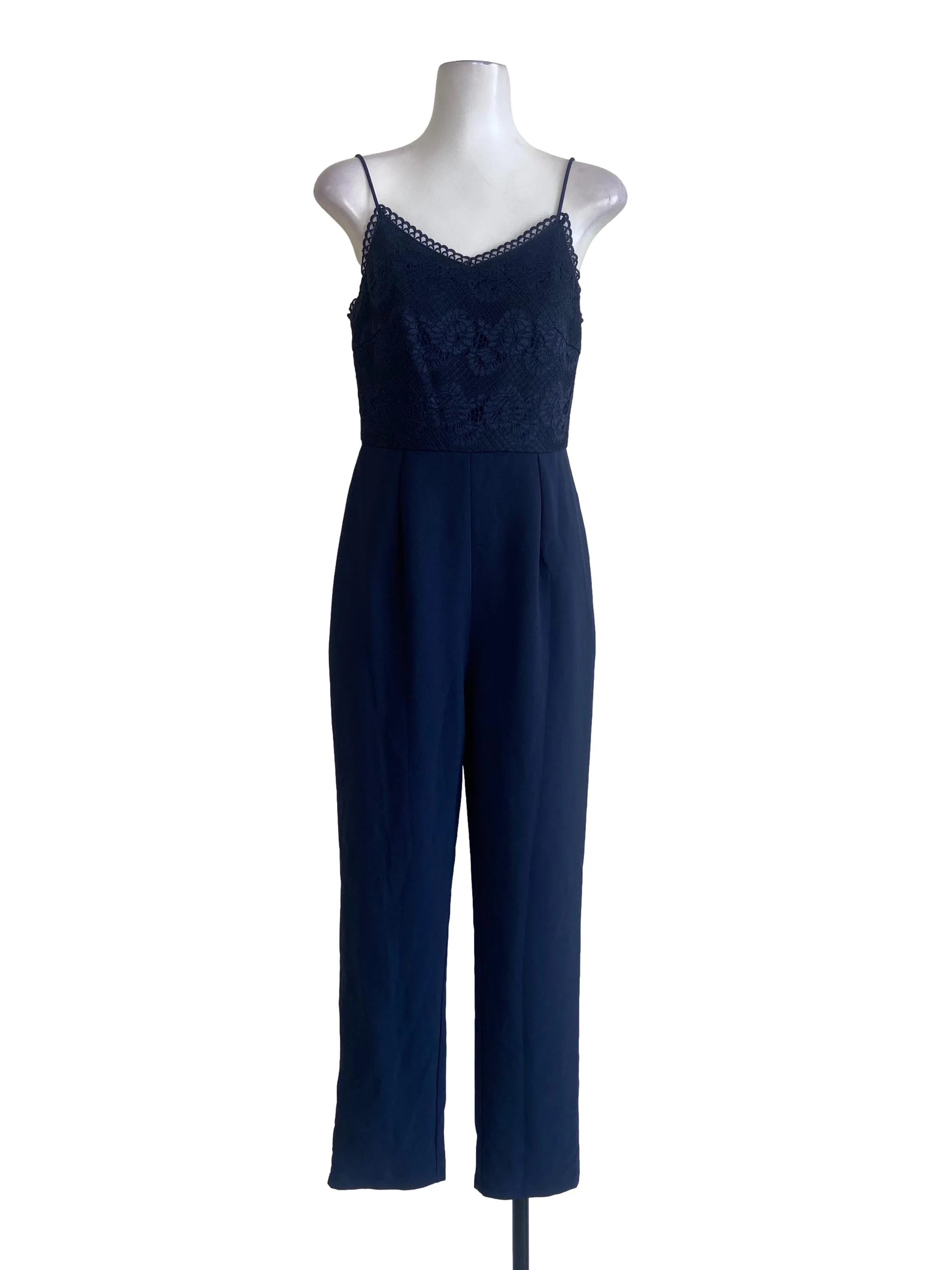 Navy Blue Spaghetti Straps Floral Lace Jumpsuits