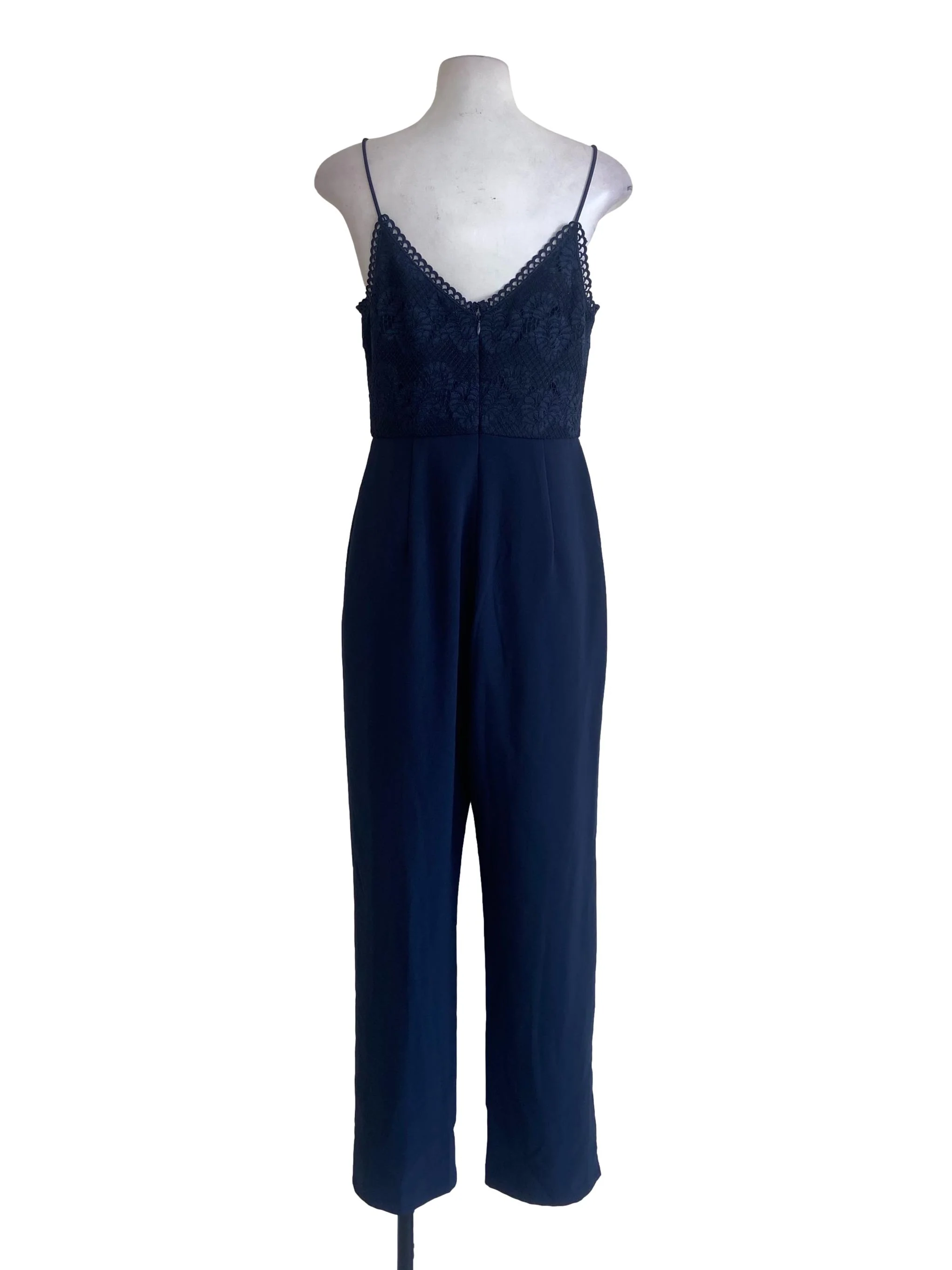Navy Blue Spaghetti Straps Floral Lace Jumpsuits - Image 2