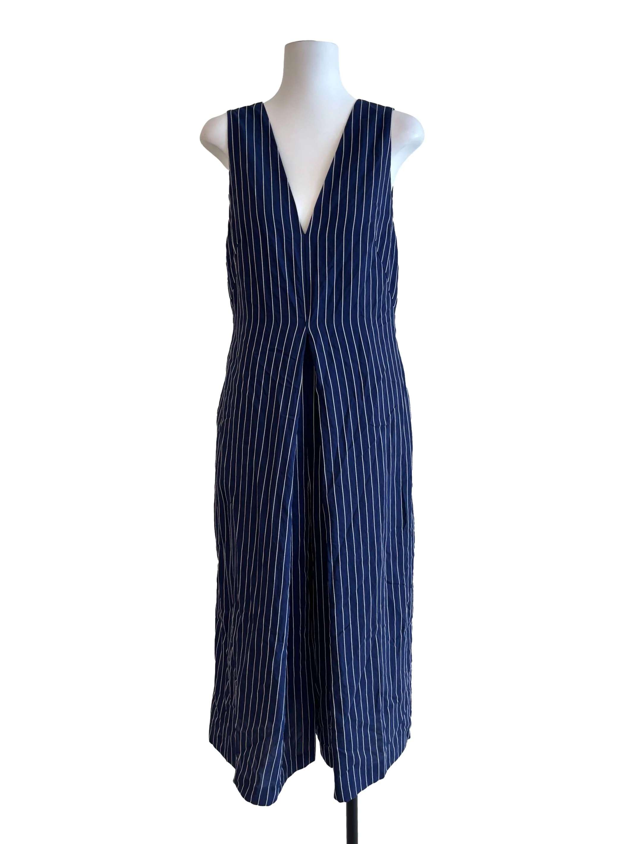 Navy Blue Stripe Sleeveless Jumpsuit