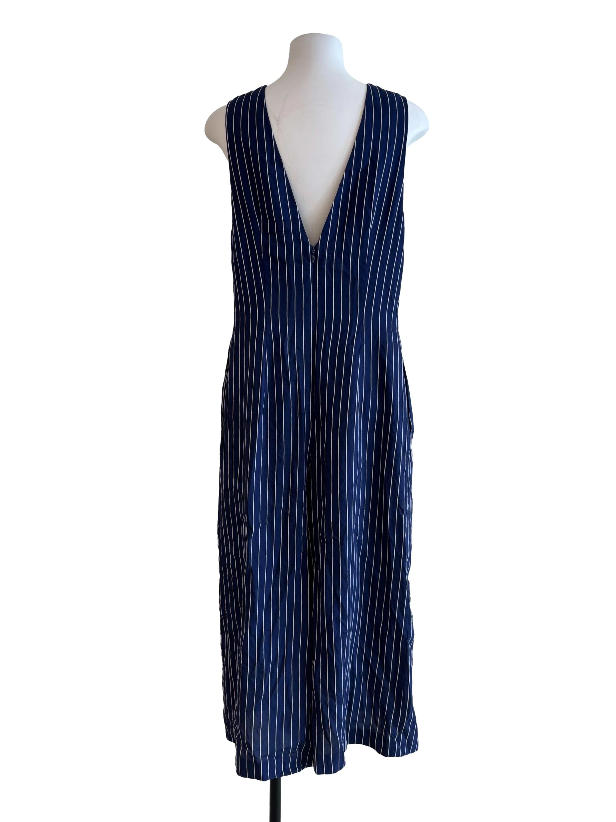 Navy Blue Stripe Sleeveless Jumpsuit - Image 2