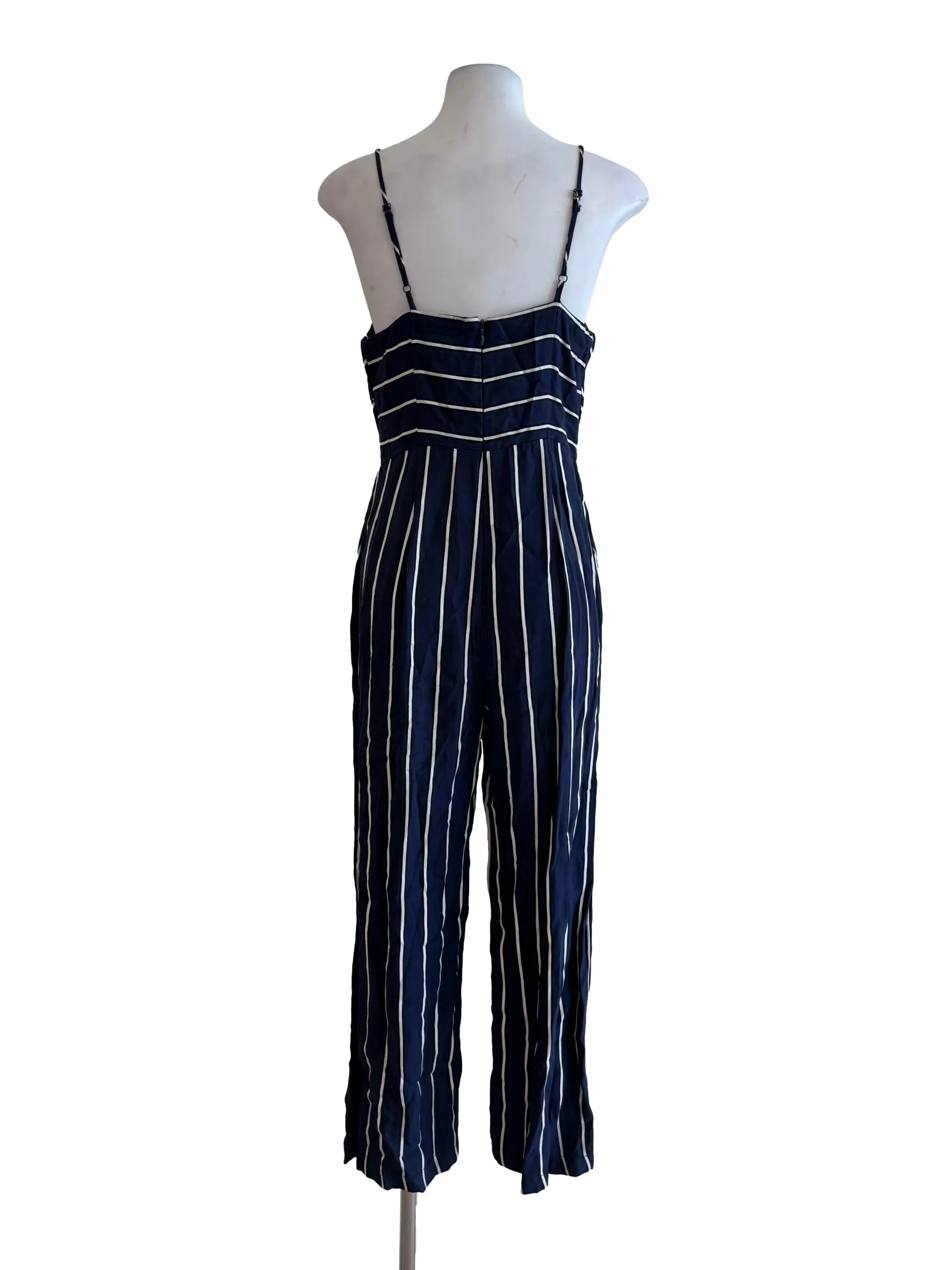 Navy Blue Striped Spaghetti Strap Jumpsuit - Image 2