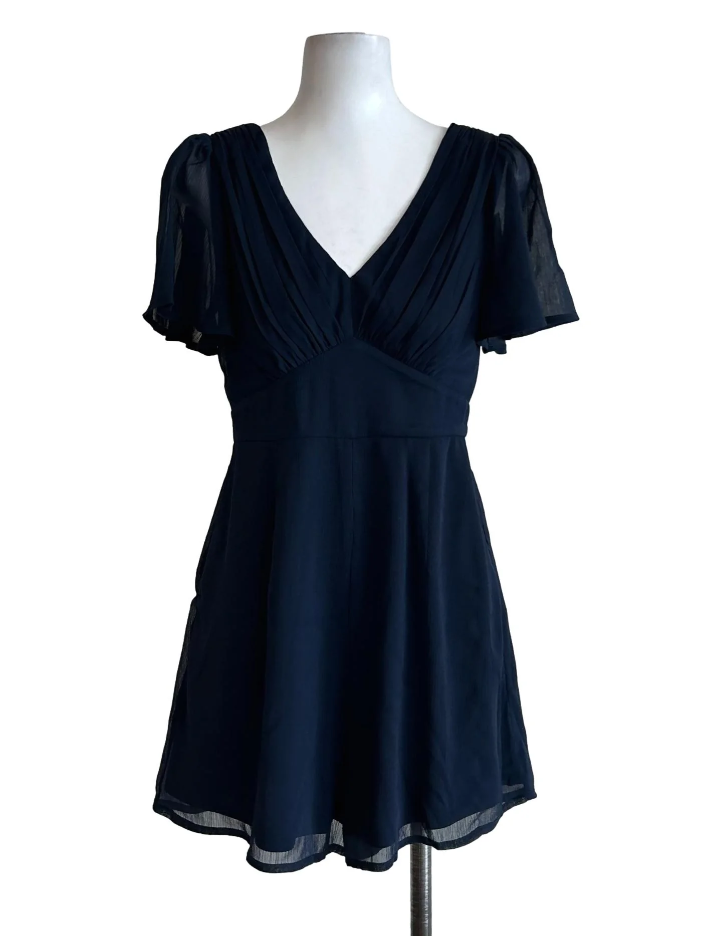Navy Blue Textured Chiffon Romper
